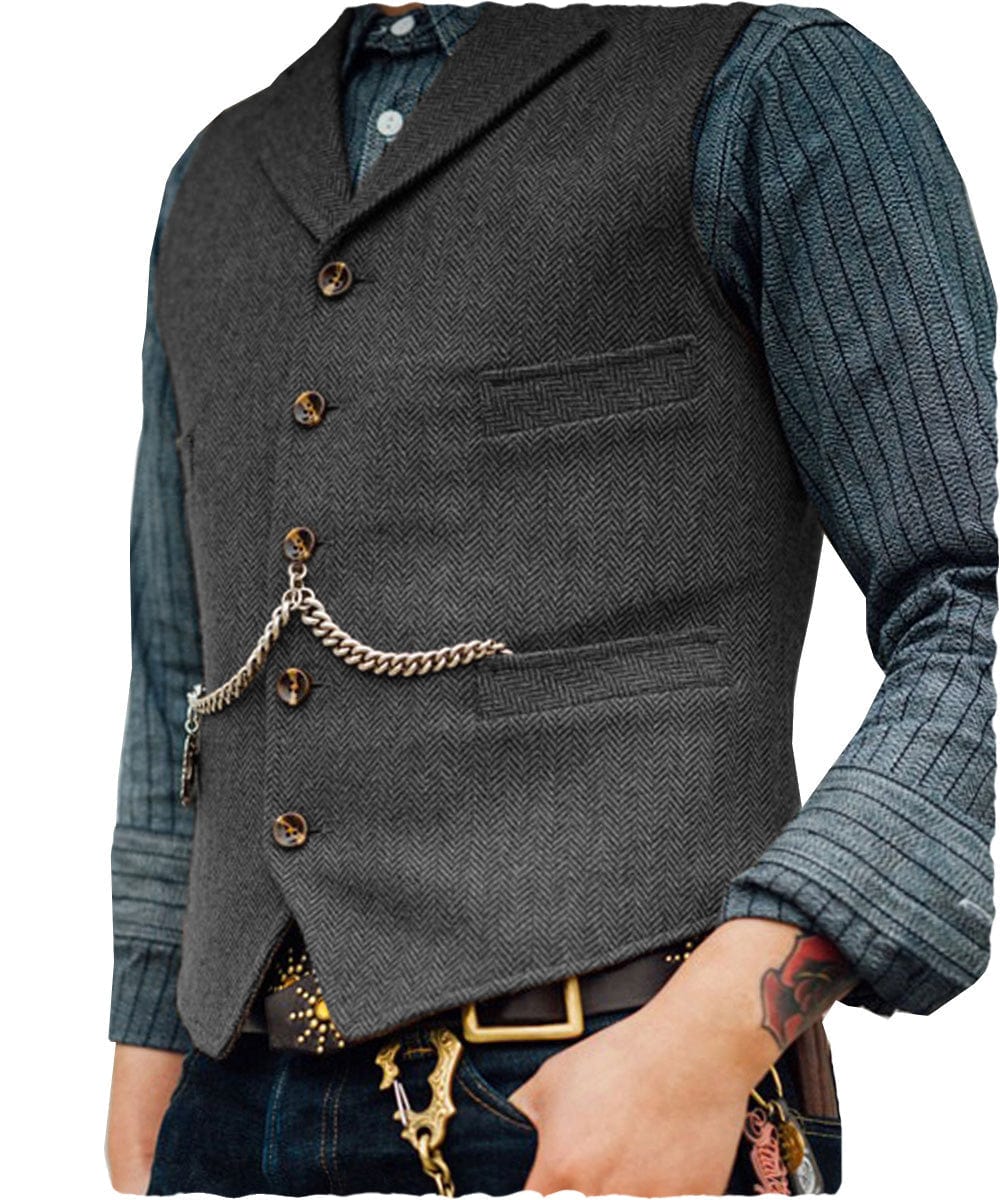 ceehuteey Men's Classic Tweed Herringbone Vest Slim FitNotch Lapel Waistcoat