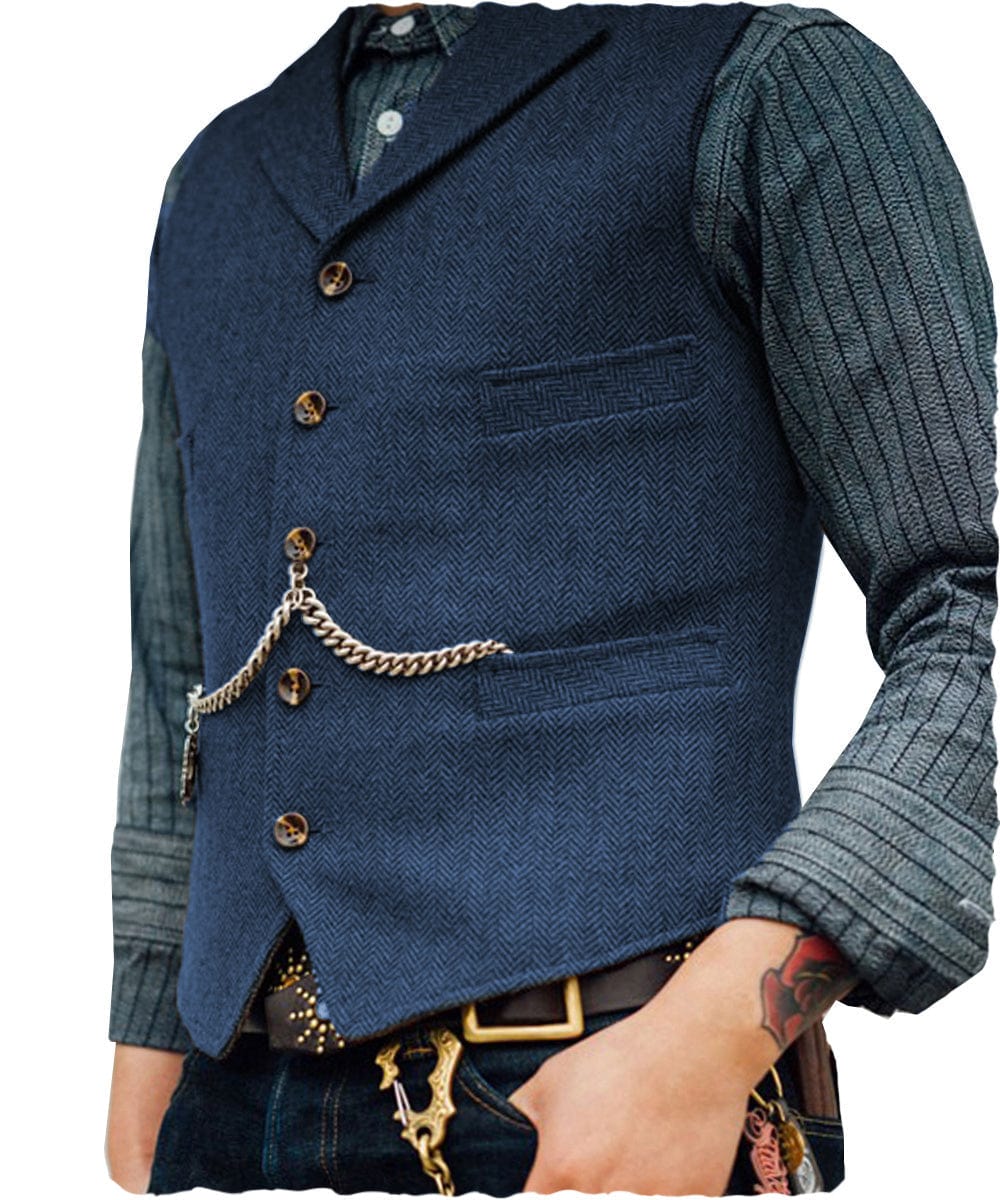 ceehuteey Men's Classic Tweed Herringbone Vest Slim FitNotch Lapel Waistcoat