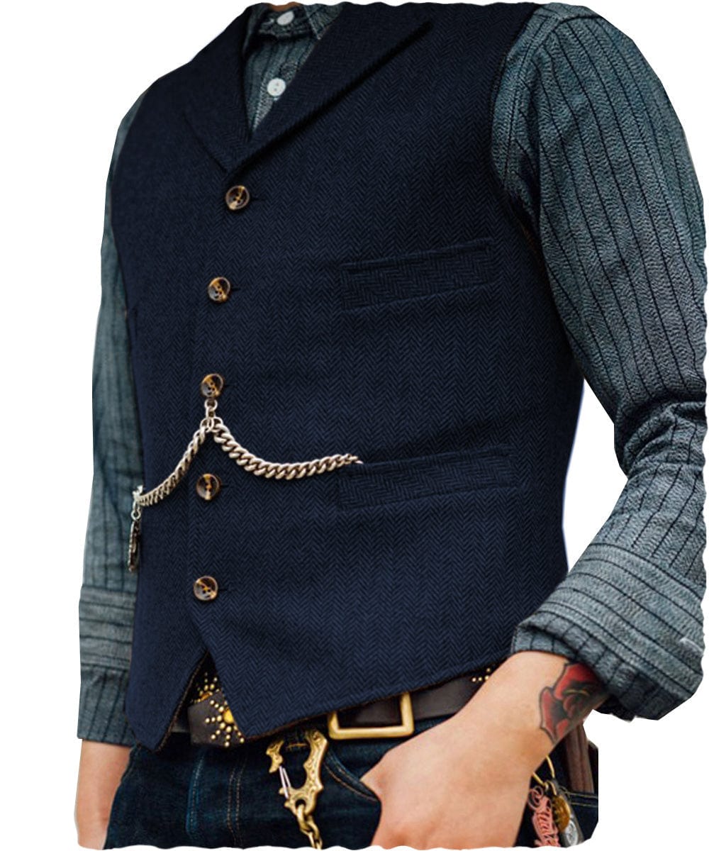 ceehuteey Men's Classic Tweed Herringbone Vest Slim FitNotch Lapel Waistcoat