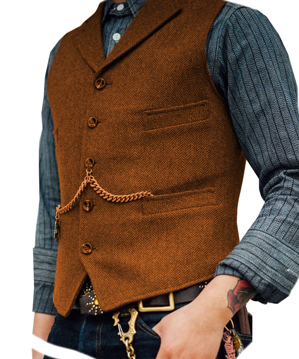 ceehuteey Men's Classic Tweed Herringbone Vest Slim FitNotch Lapel Waistcoat