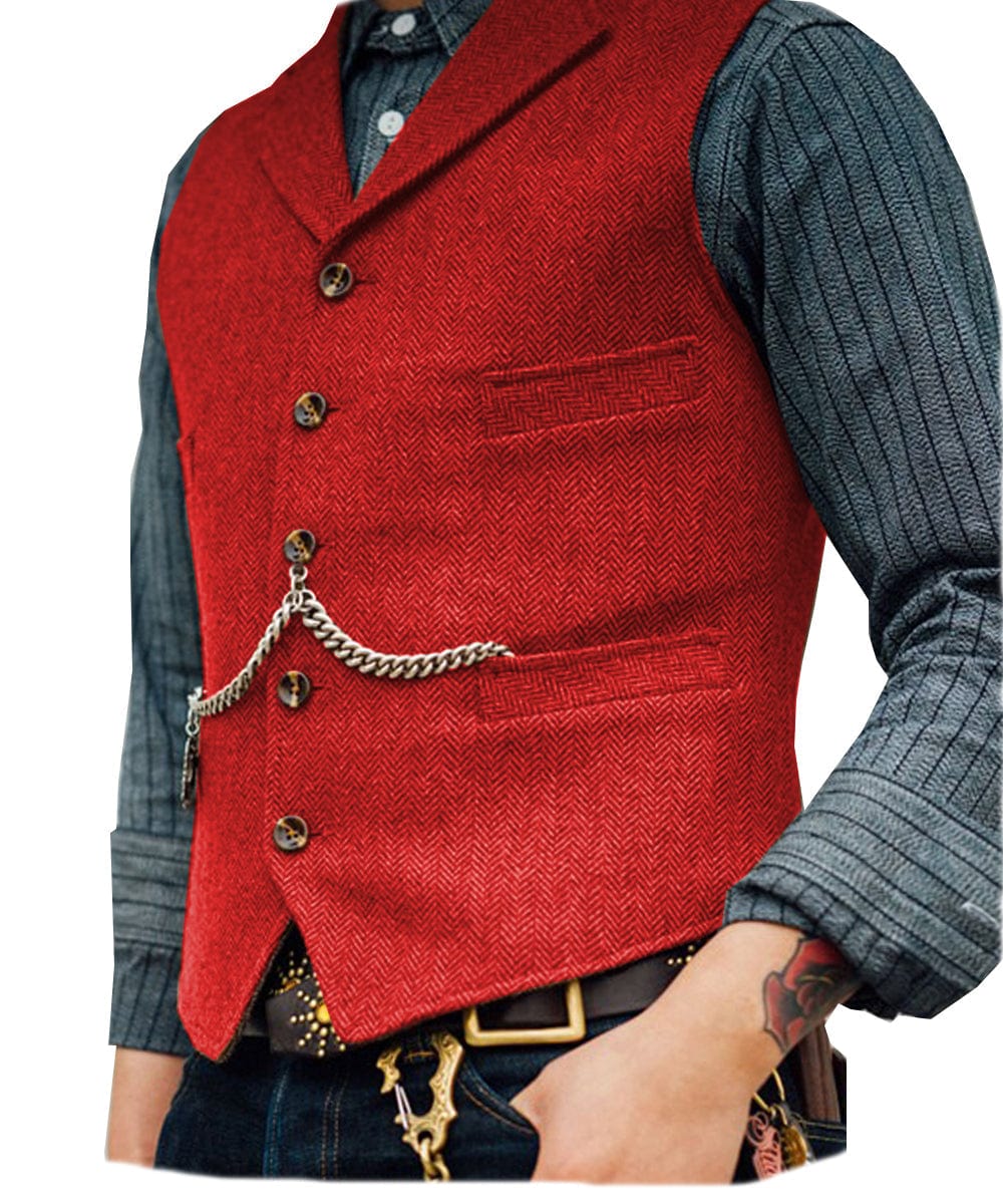 ceehuteey Men's Classic Tweed Herringbone Vest Slim FitNotch Lapel Waistcoat