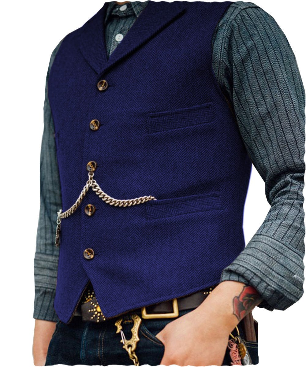 ceehuteey Men's Classic Tweed Herringbone Vest Slim FitNotch Lapel Waistcoat