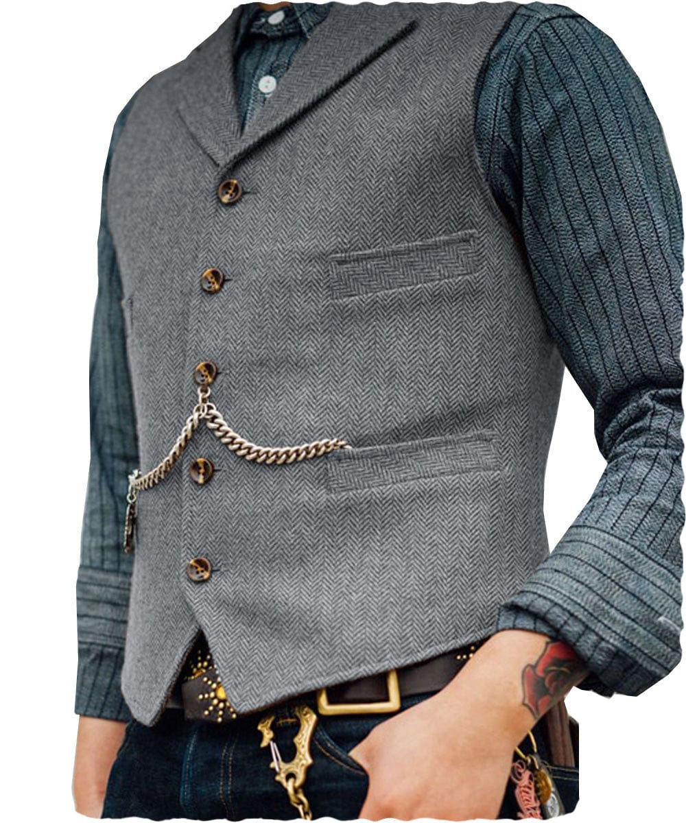 ceehuteey Men's Classic Tweed Herringbone Vest Slim FitNotch Lapel Waistcoat