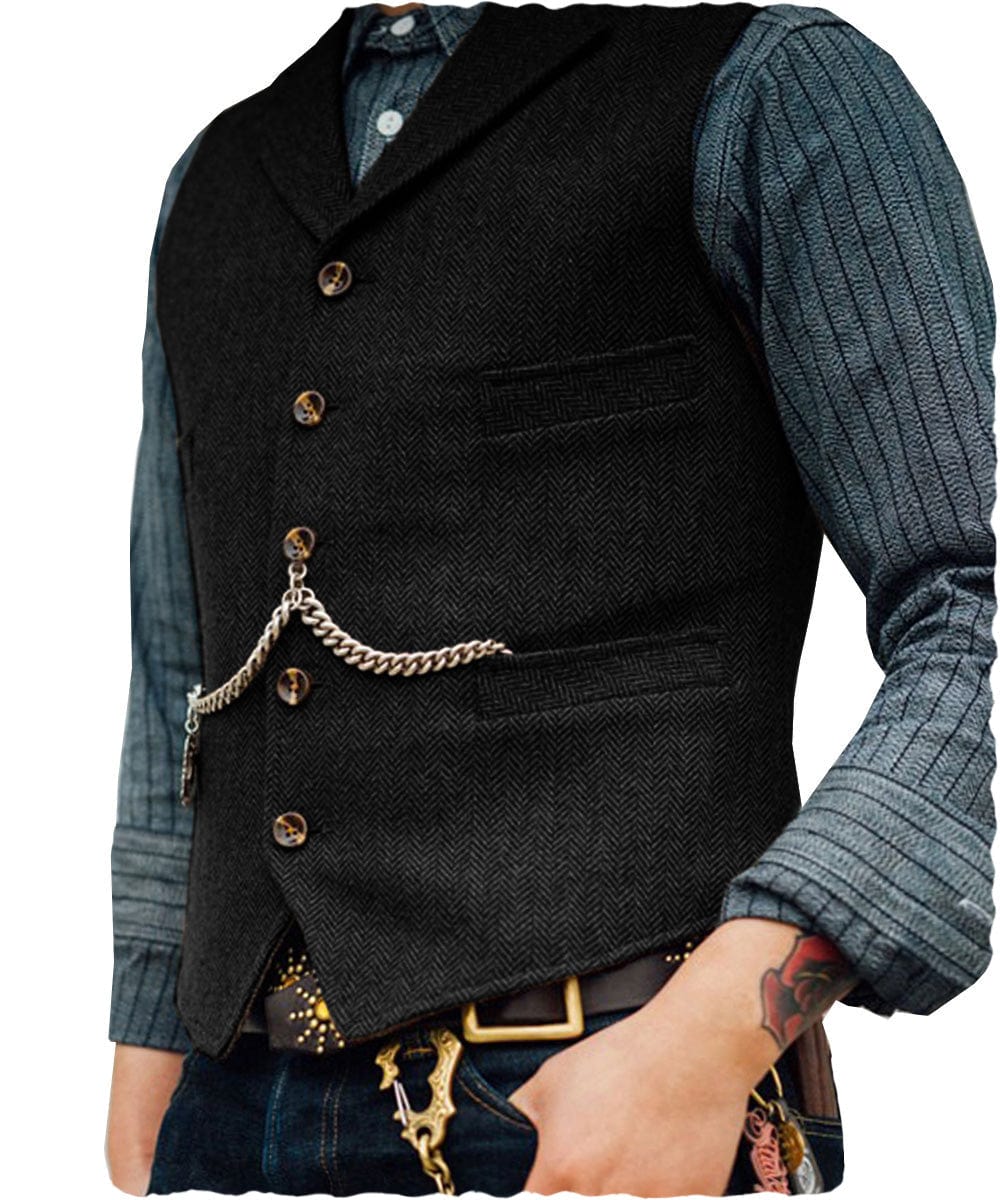 ceehuteey Men's Classic Tweed Herringbone Vest Slim FitNotch Lapel Waistcoat