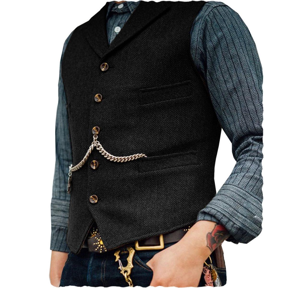 ceehuteey Men's Classic Tweed Herringbone Vest Slim FitNotch Lapel Waistcoat