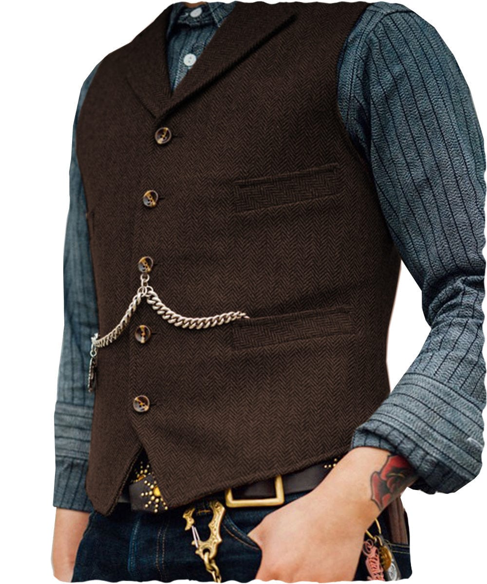ceehuteey Men's Classic Tweed Herringbone Vest Slim FitNotch Lapel Waistcoat
