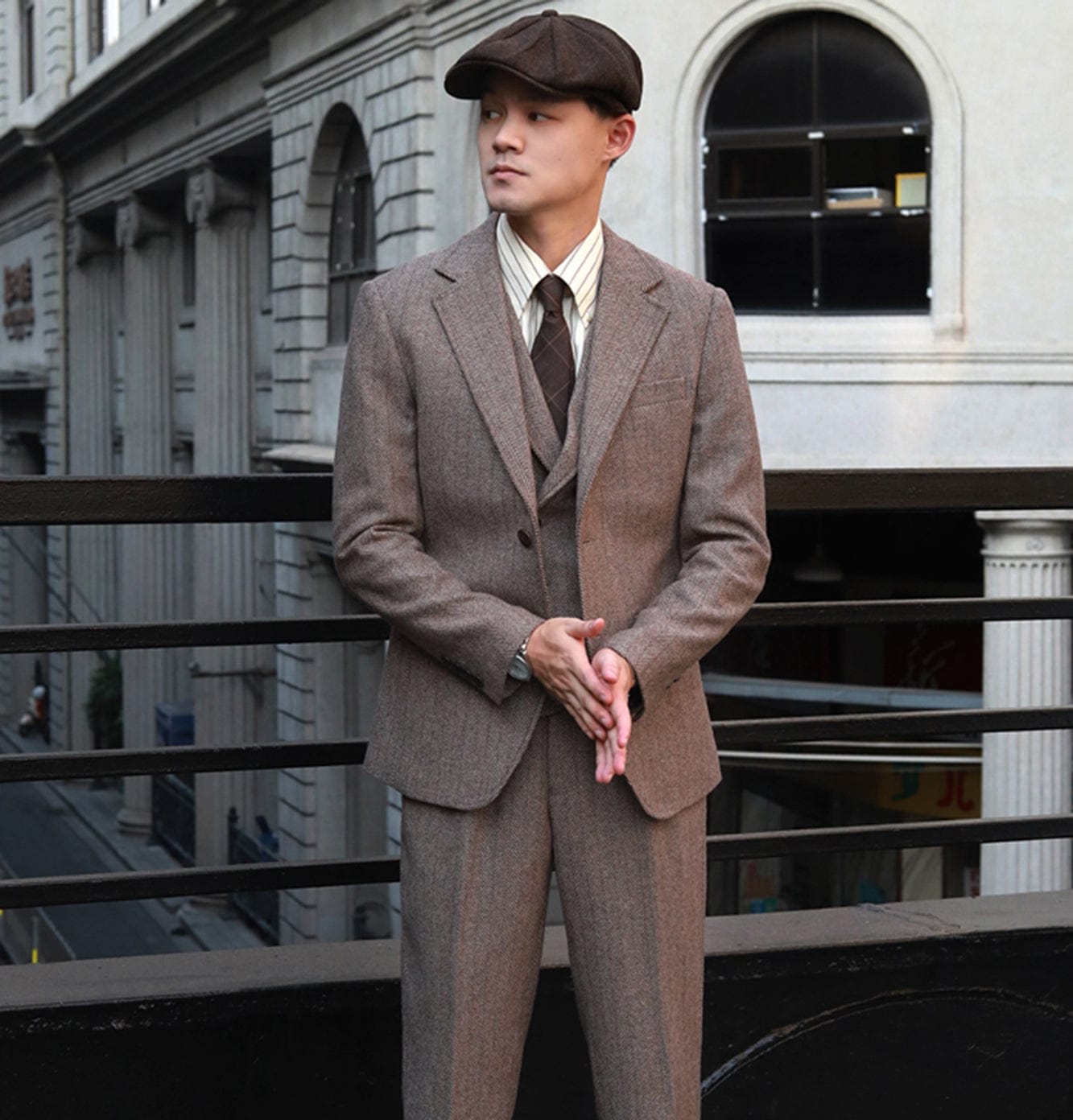 ceehuteey men’s classical herringbone suits 3 piece suits regular fit wedding groom suits (blazer+vest+pants)