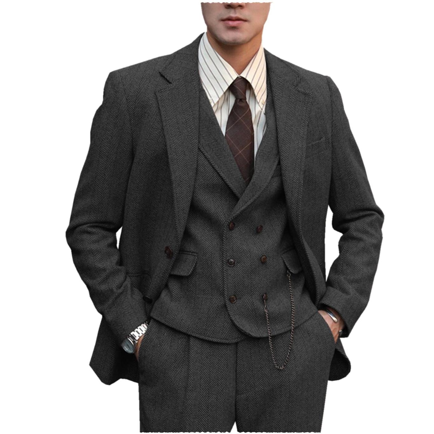 ceehuteey men’s classical herringbone suits 3 piece suits regular fit wedding groom suits (blazer+vest+pants)