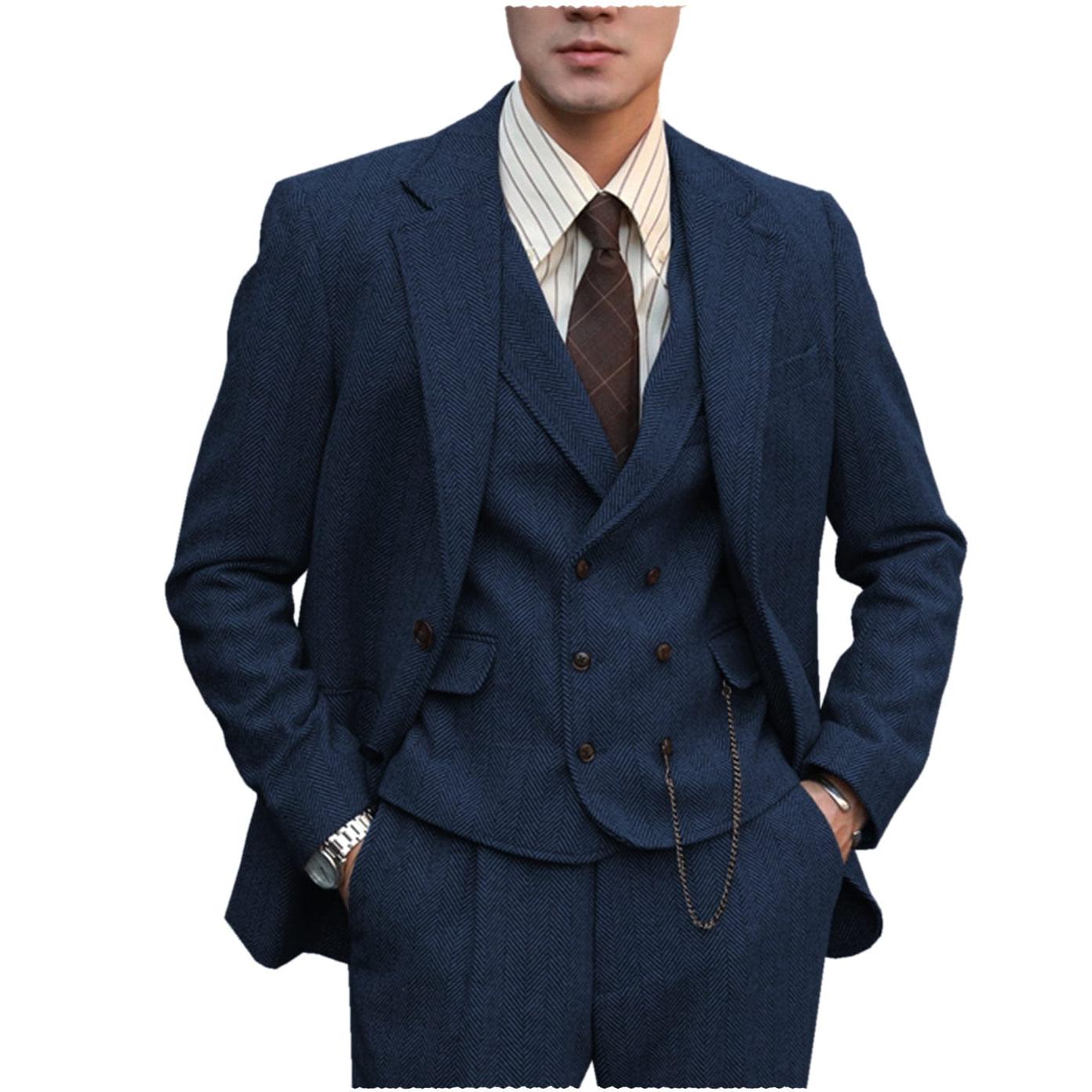 ceehuteey men’s classical herringbone suits 3 piece suits regular fit wedding groom suits (blazer+vest+pants)