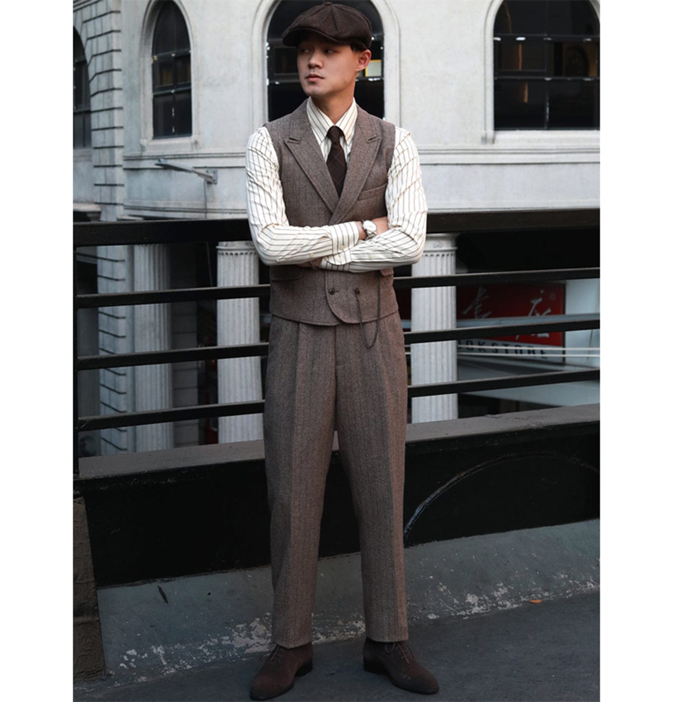 ceehuteey men’s classical herringbone suits 3 piece suits regular fit wedding groom suits (blazer+vest+pants)