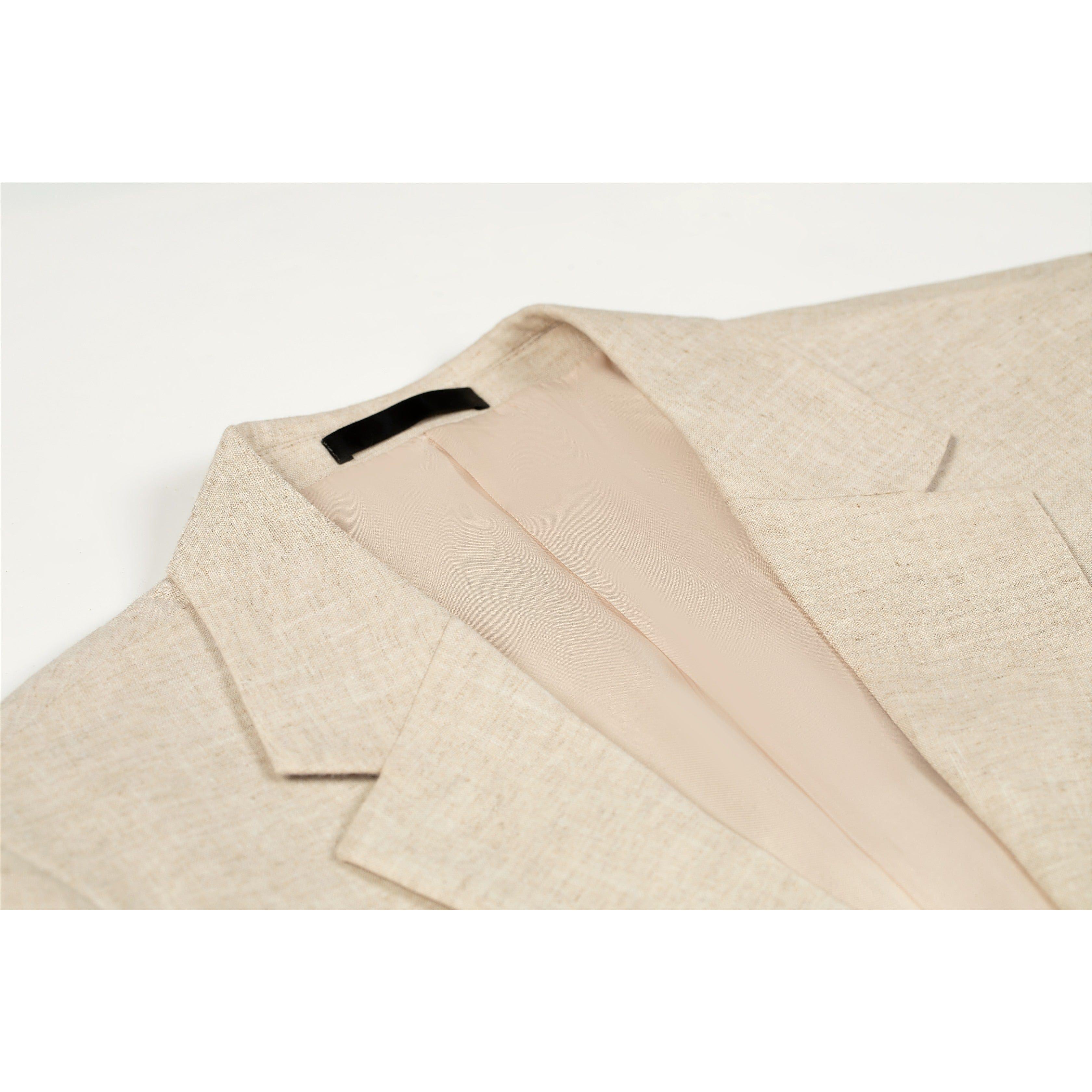 ceehuteey Men's Cotton and Linen Solid Notch Lapel Suit Suit Shorts Two-piece Set