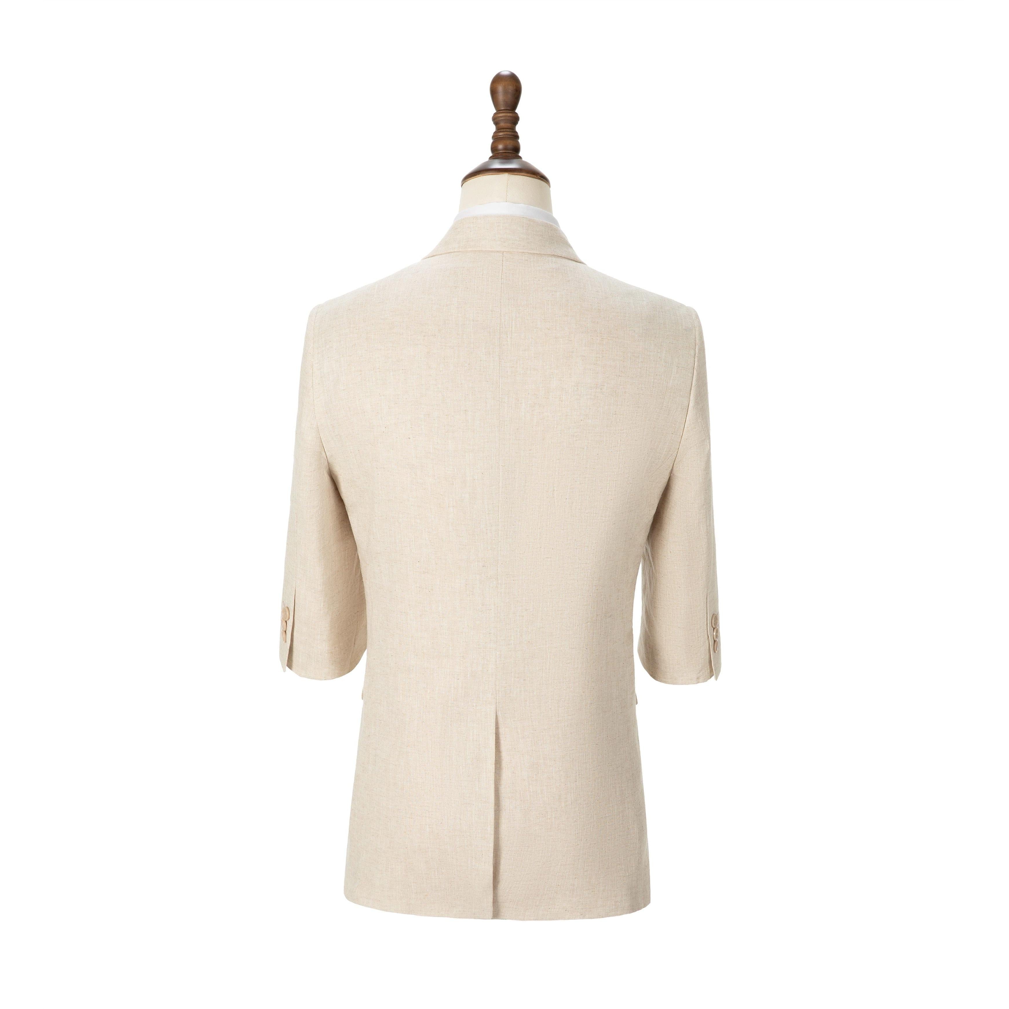 ceehuteey Men's Cotton and Linen Solid Notch Lapel Suit Suit Shorts Two-piece Set
