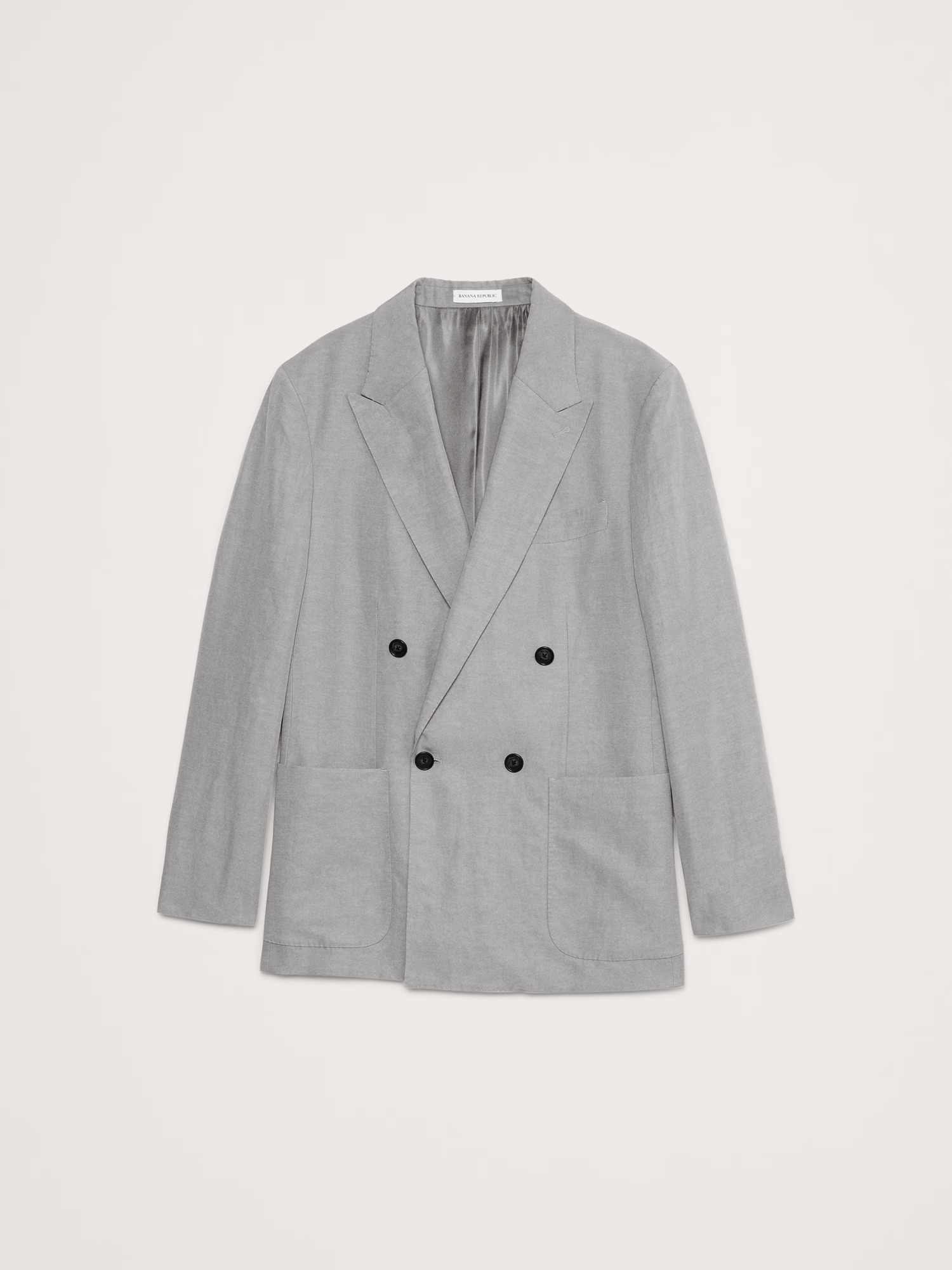 ceehuteey Men's Cotton-Linen Tencel stylish Grey Peak lapel Double Breasted Summer Leisure Suit Jacket Blazer