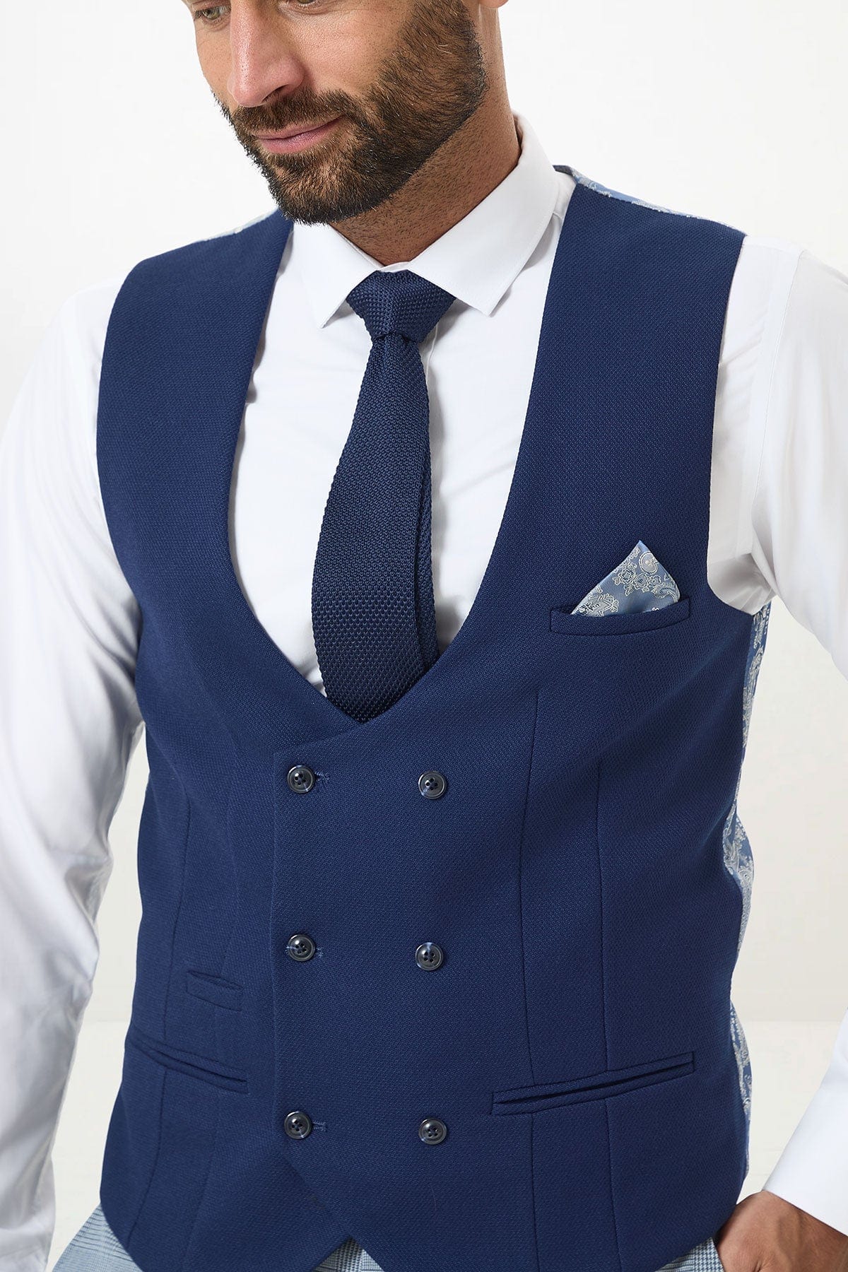 ceehuteey Men's Fashion 3 piece Plaid Blue Contrast color Peak Lapel Double Breasted Multiple Occasions suit (Blazer+vest+Pants)