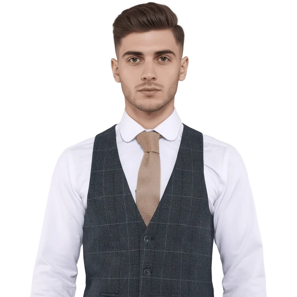 ceehuteey Men's Fashion 3 piece Plaid Blue Package Suit (Blazer+vest+Pants)