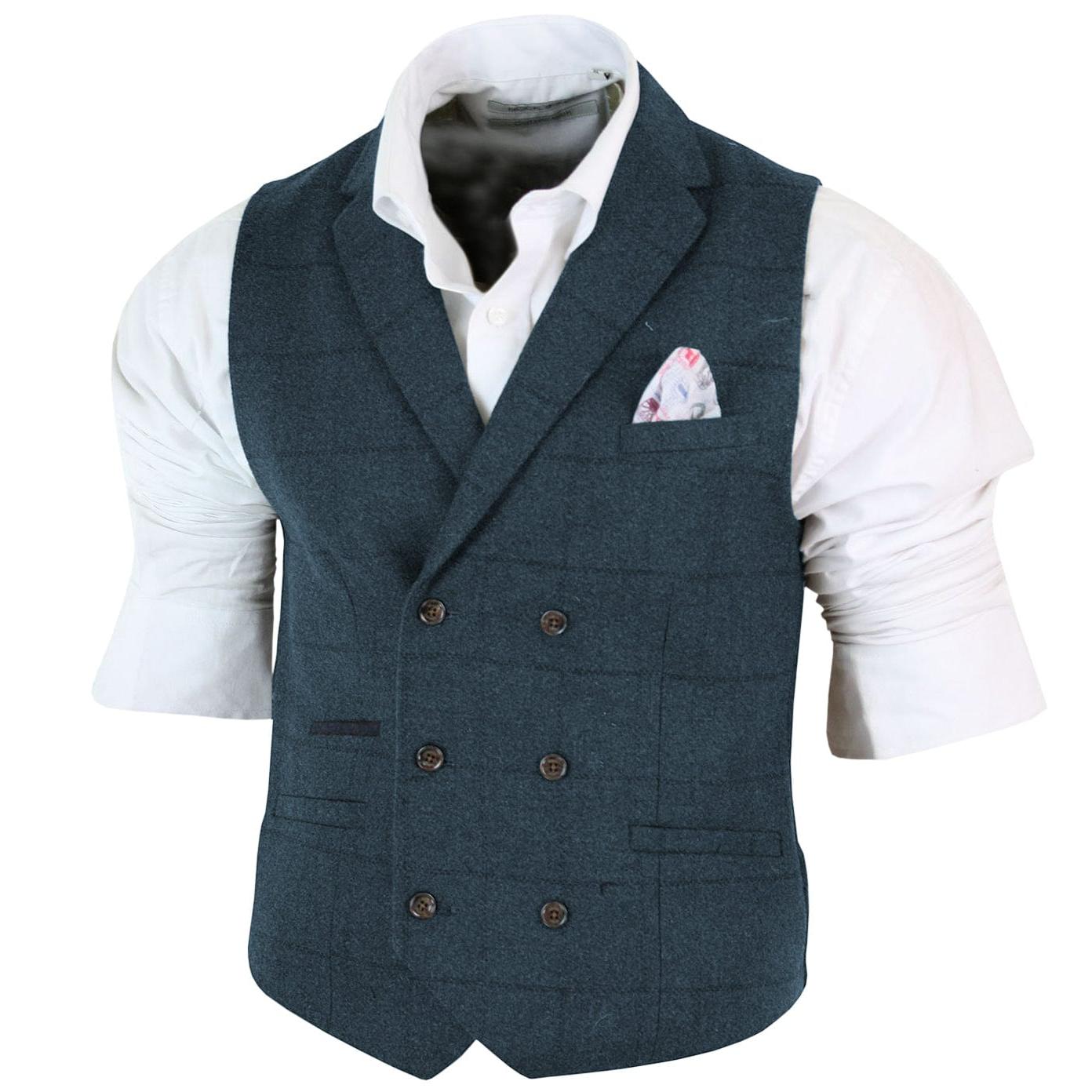 ceehuteey Men's Fashion Double Breasted Herringbone Notch Lapel Waistcoat