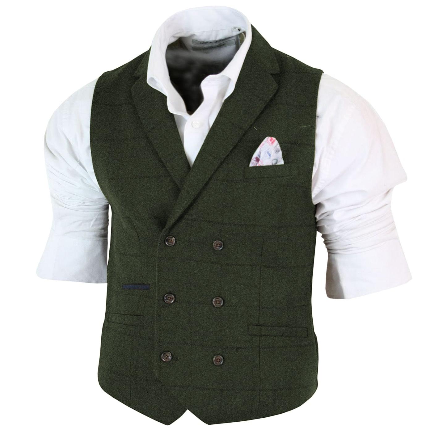 ceehuteey Men's Fashion Double Breasted Herringbone Notch Lapel Waistcoat