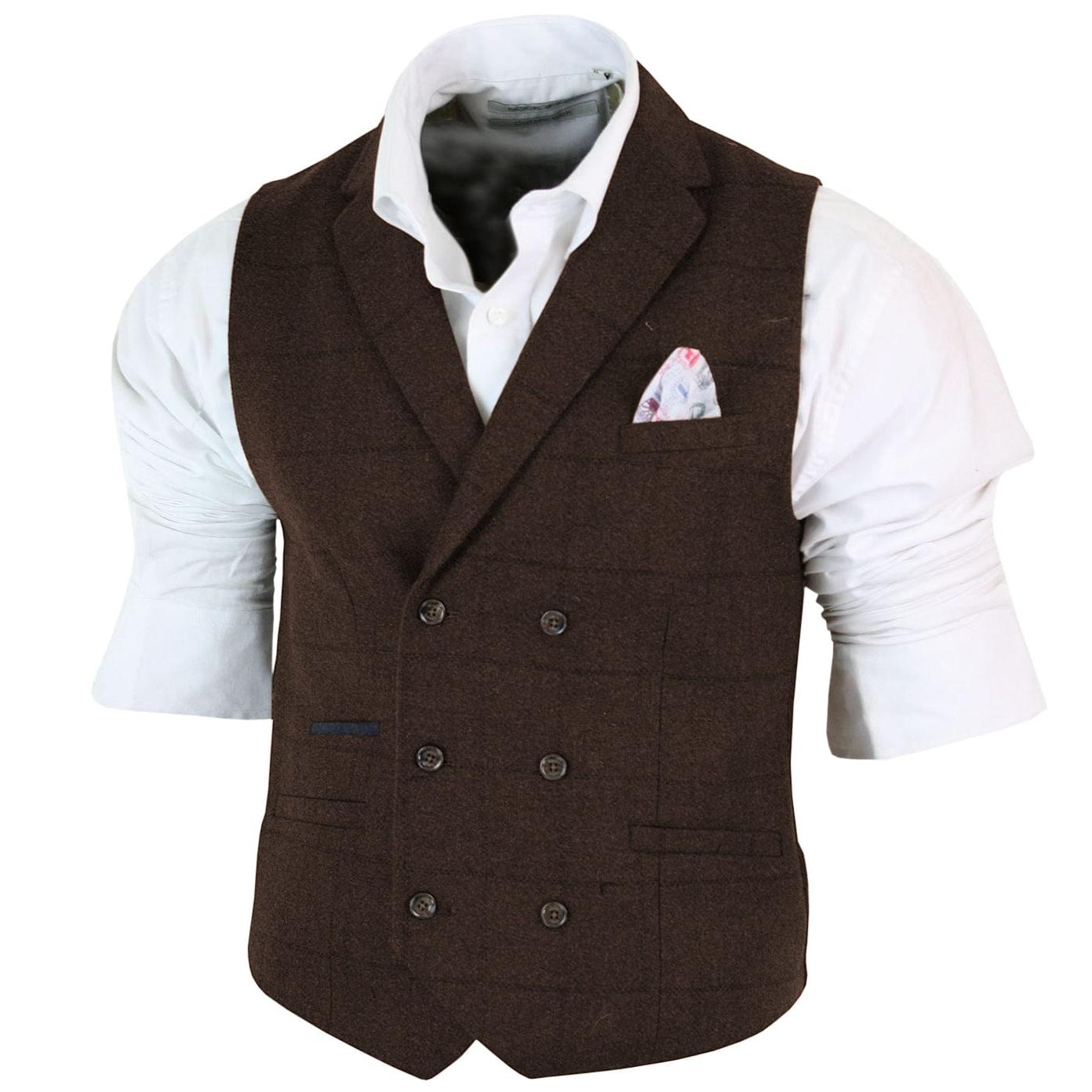 ceehuteey Men's Fashion Double Breasted Herringbone Notch Lapel Waistcoat