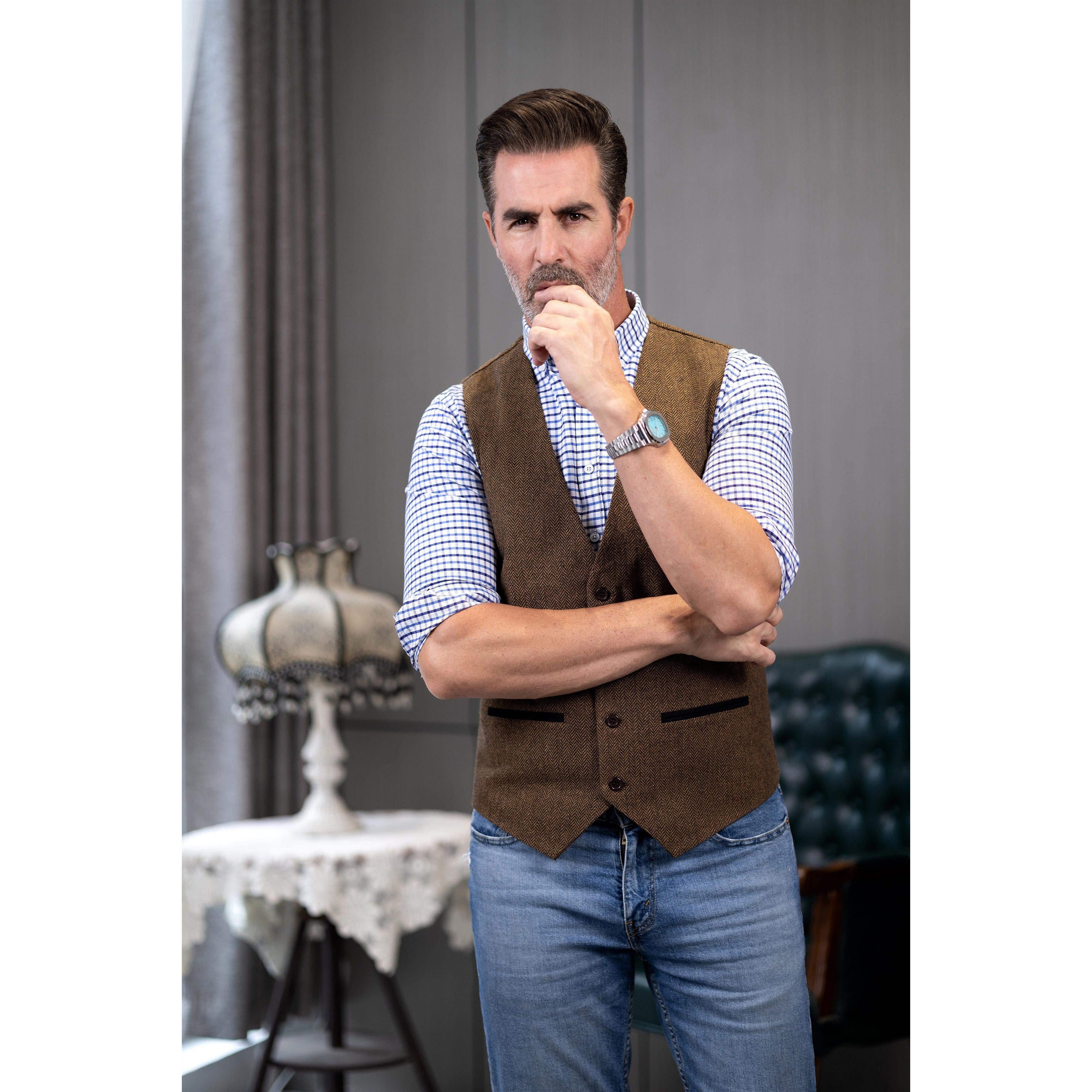 ceehuteey Men's Fashion Herringbone V Neck Waistcoat