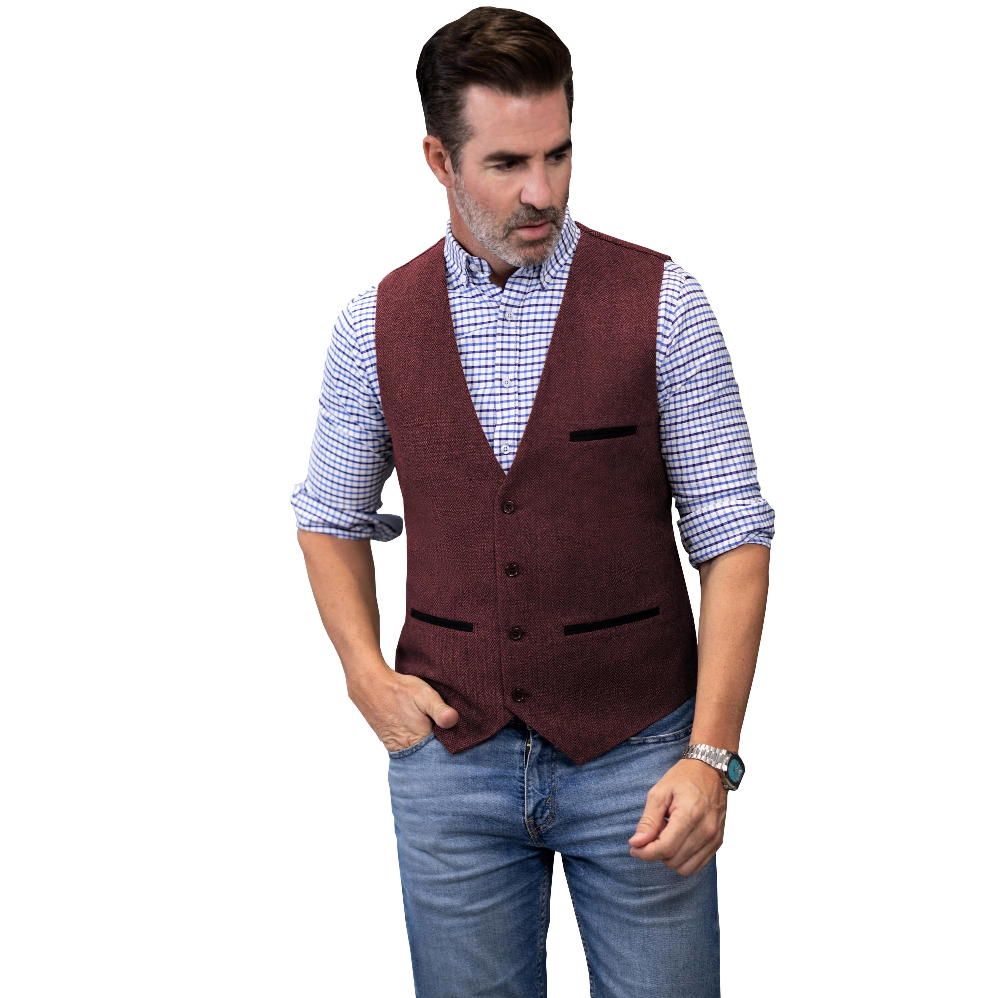 ceehuteey Men's Fashion Herringbone V Neck Waistcoat