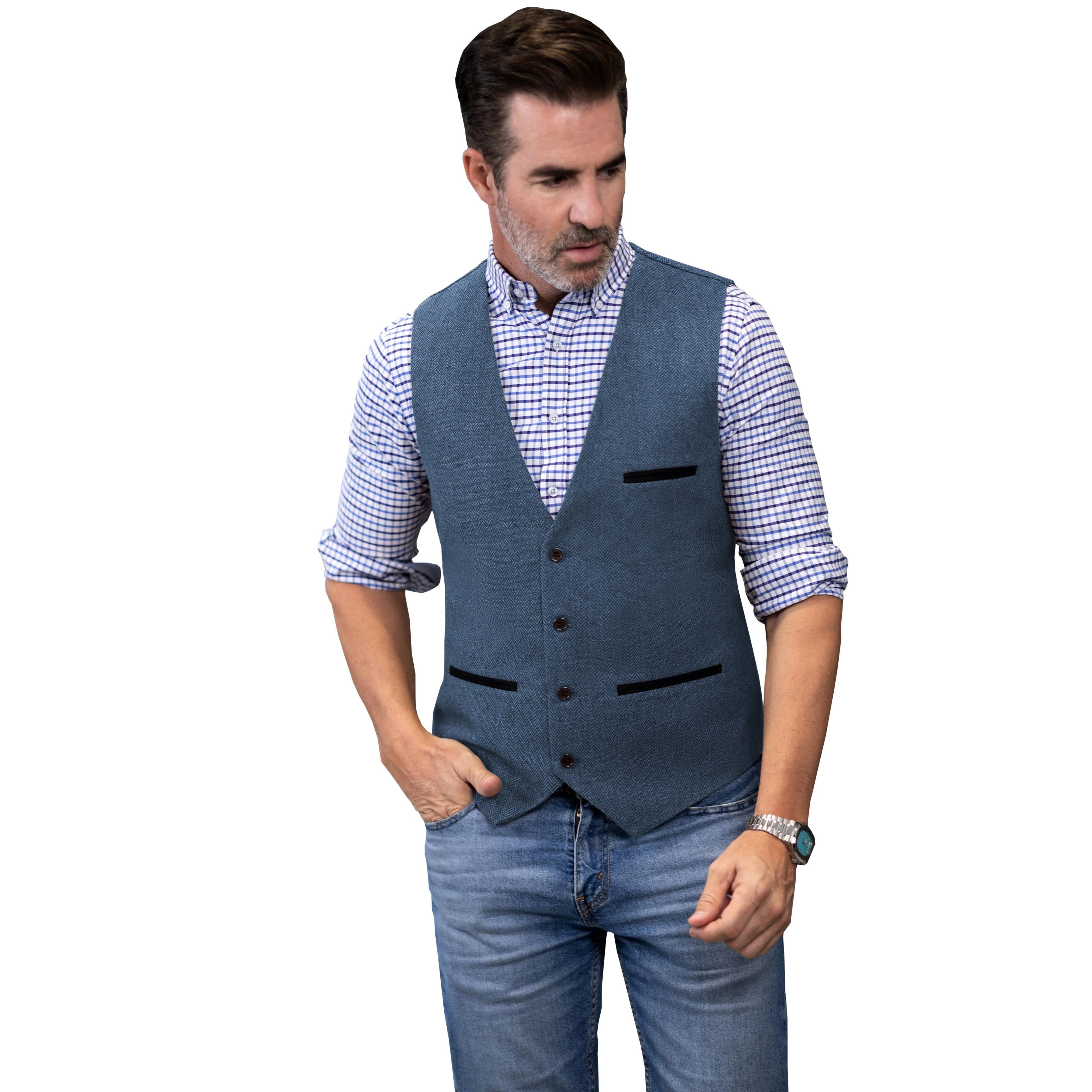 ceehuteey Men's Fashion Herringbone V Neck Waistcoat