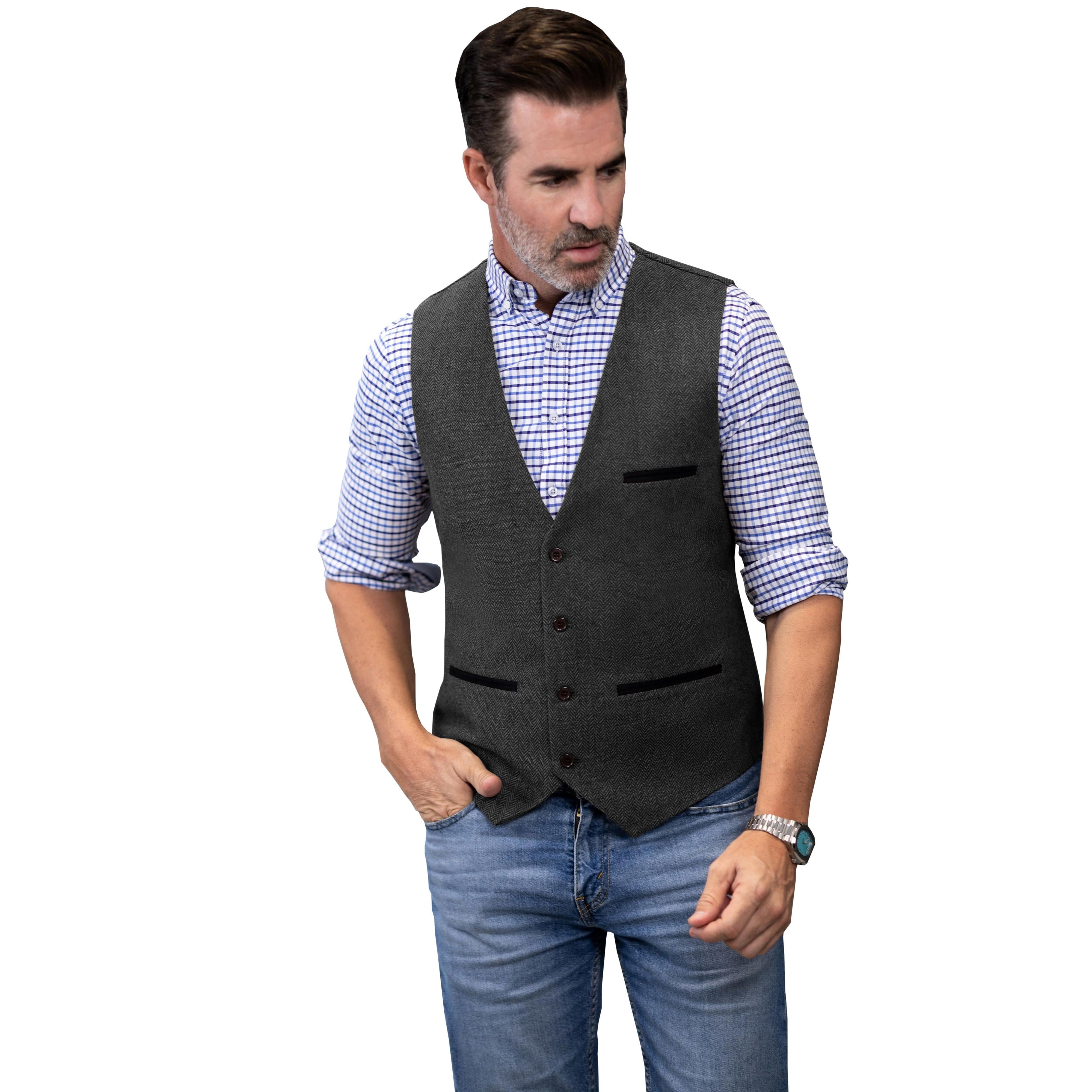 ceehuteey Men's Fashion Herringbone V Neck Waistcoat