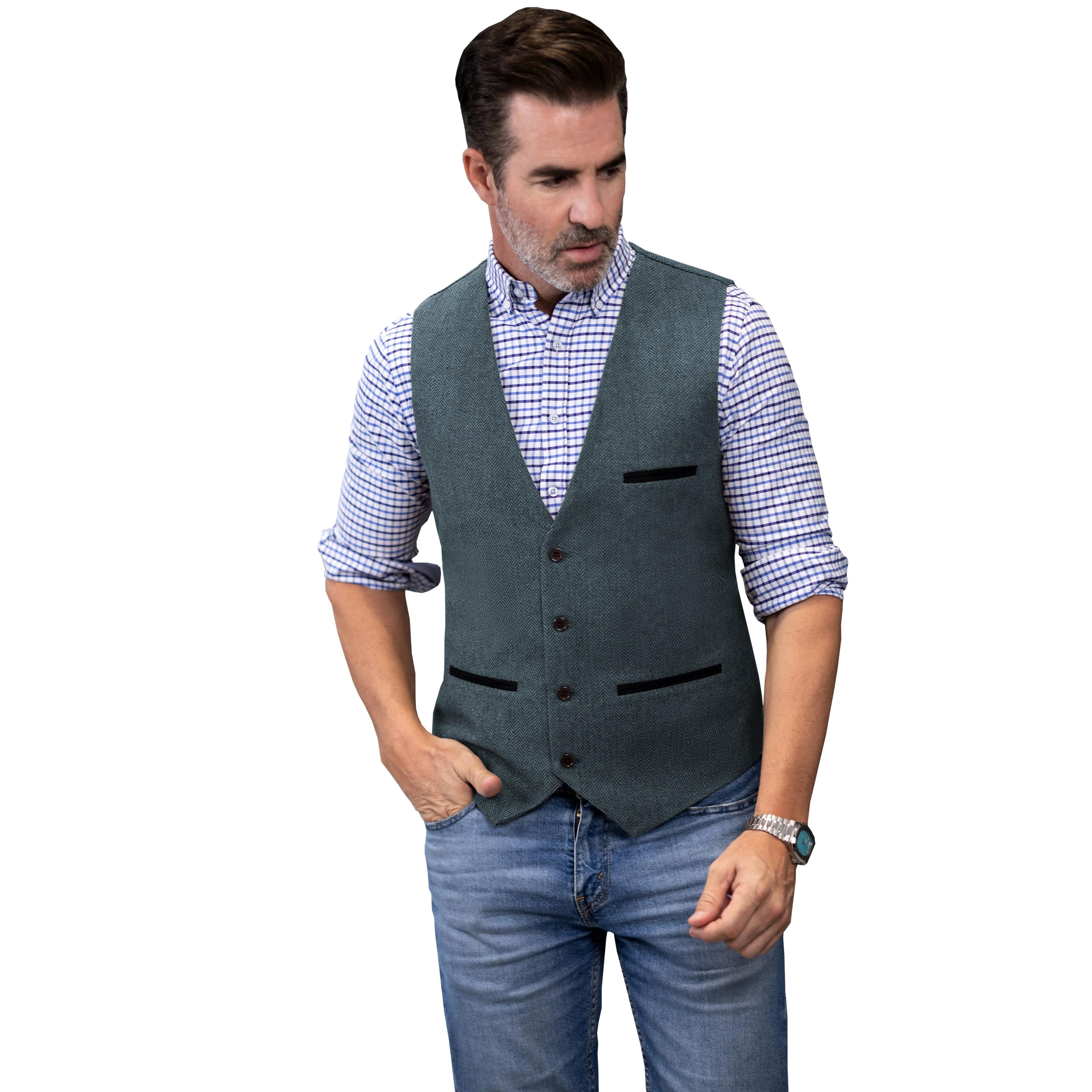 ceehuteey Men's Fashion Herringbone V Neck Waistcoat