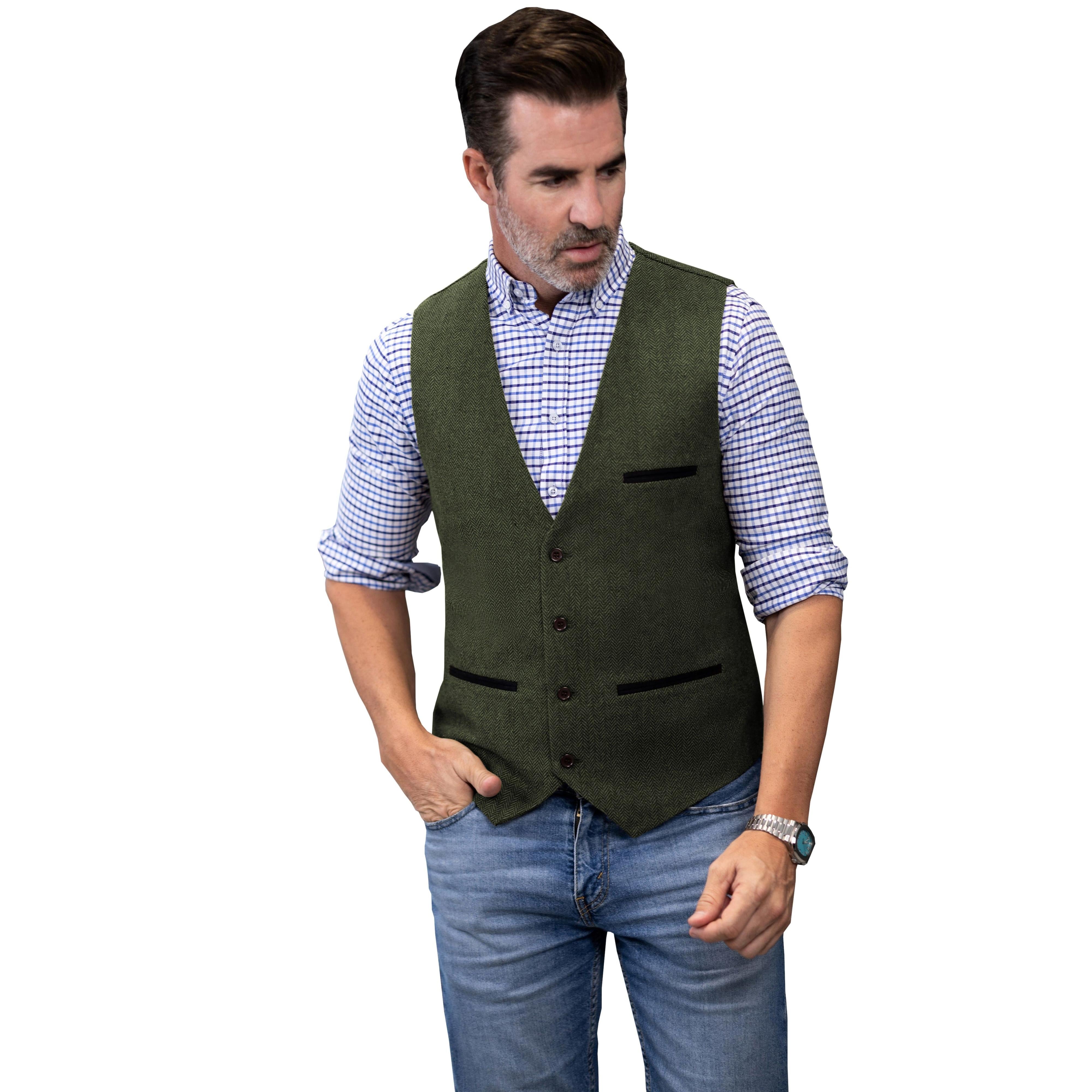 ceehuteey Men's Fashion Herringbone V Neck Waistcoat