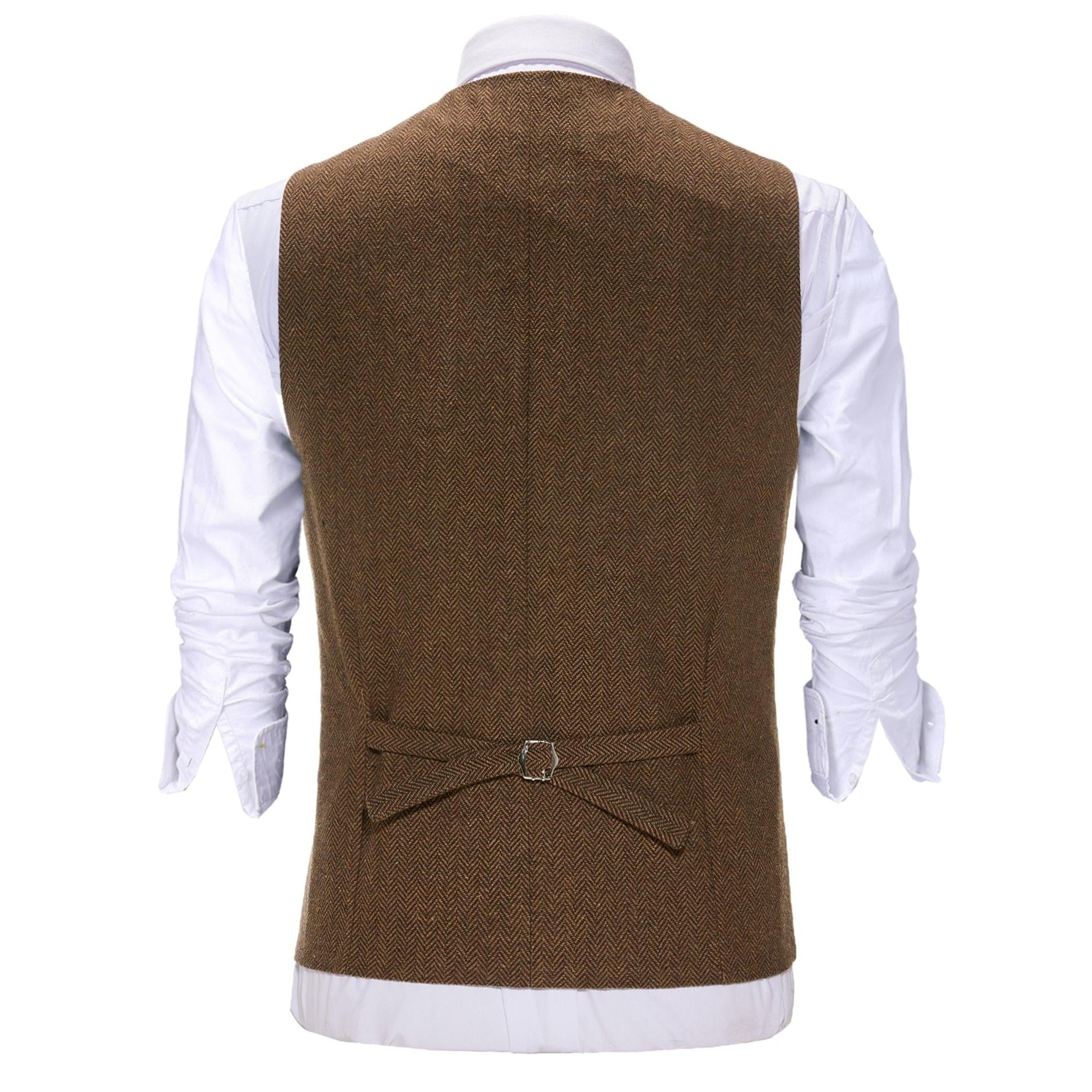 ceehuteey Men's Fashion Notch Lapel Tweed Herringbone Waistcoat