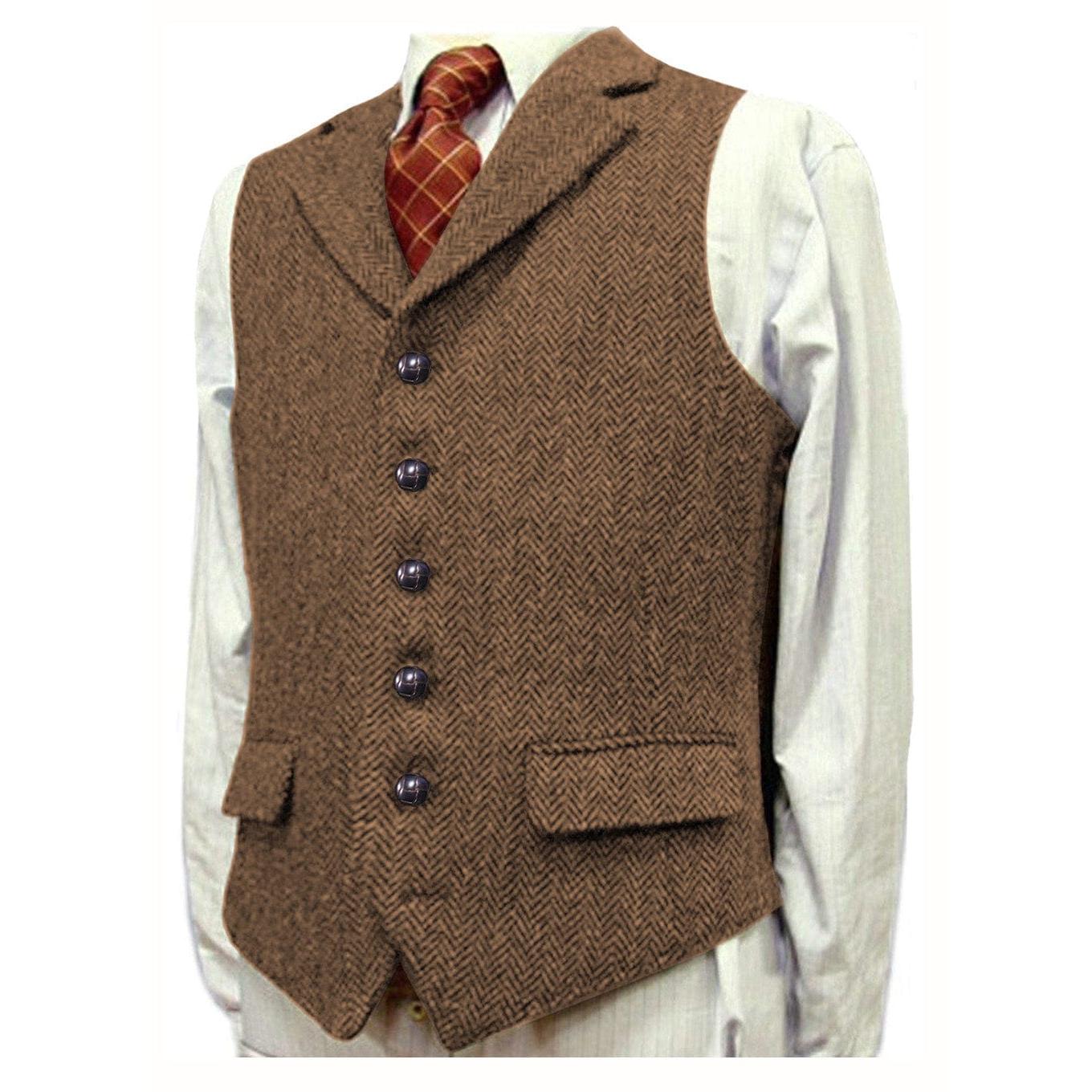 ceehuteey Men's Fashion Notch Lapel Tweed Herringbone Waistcoat