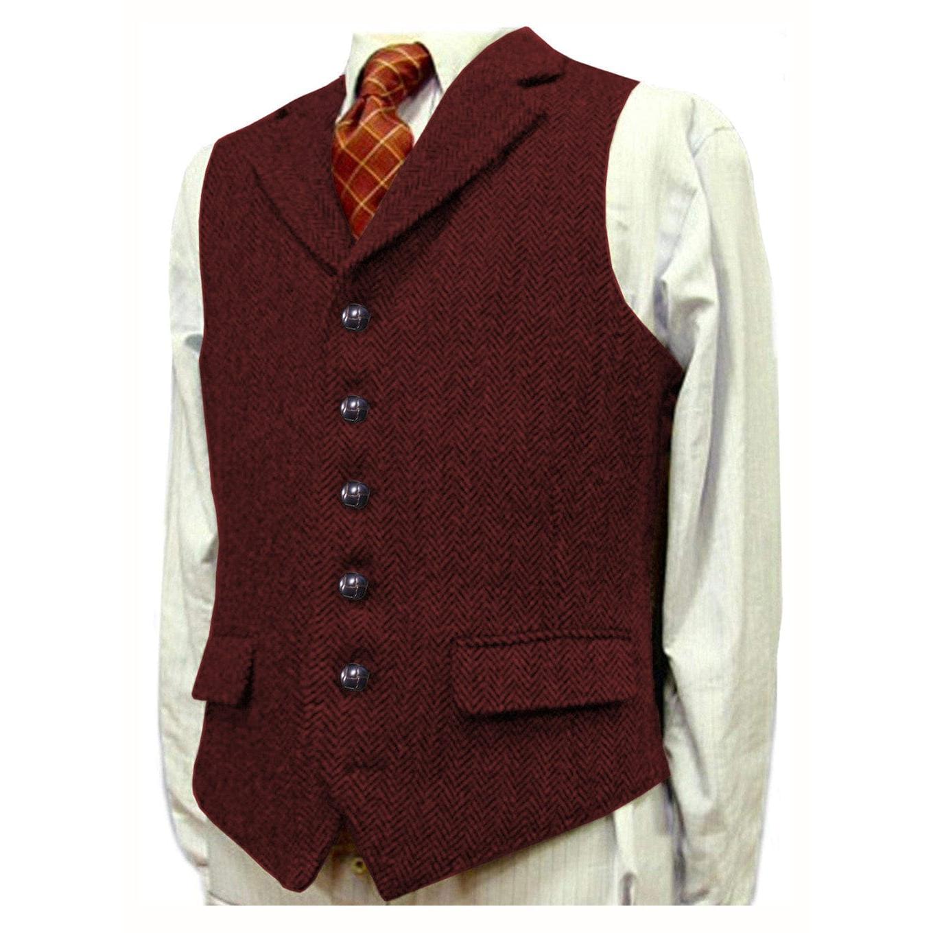 ceehuteey Men's Fashion Notch Lapel Tweed Herringbone Waistcoat