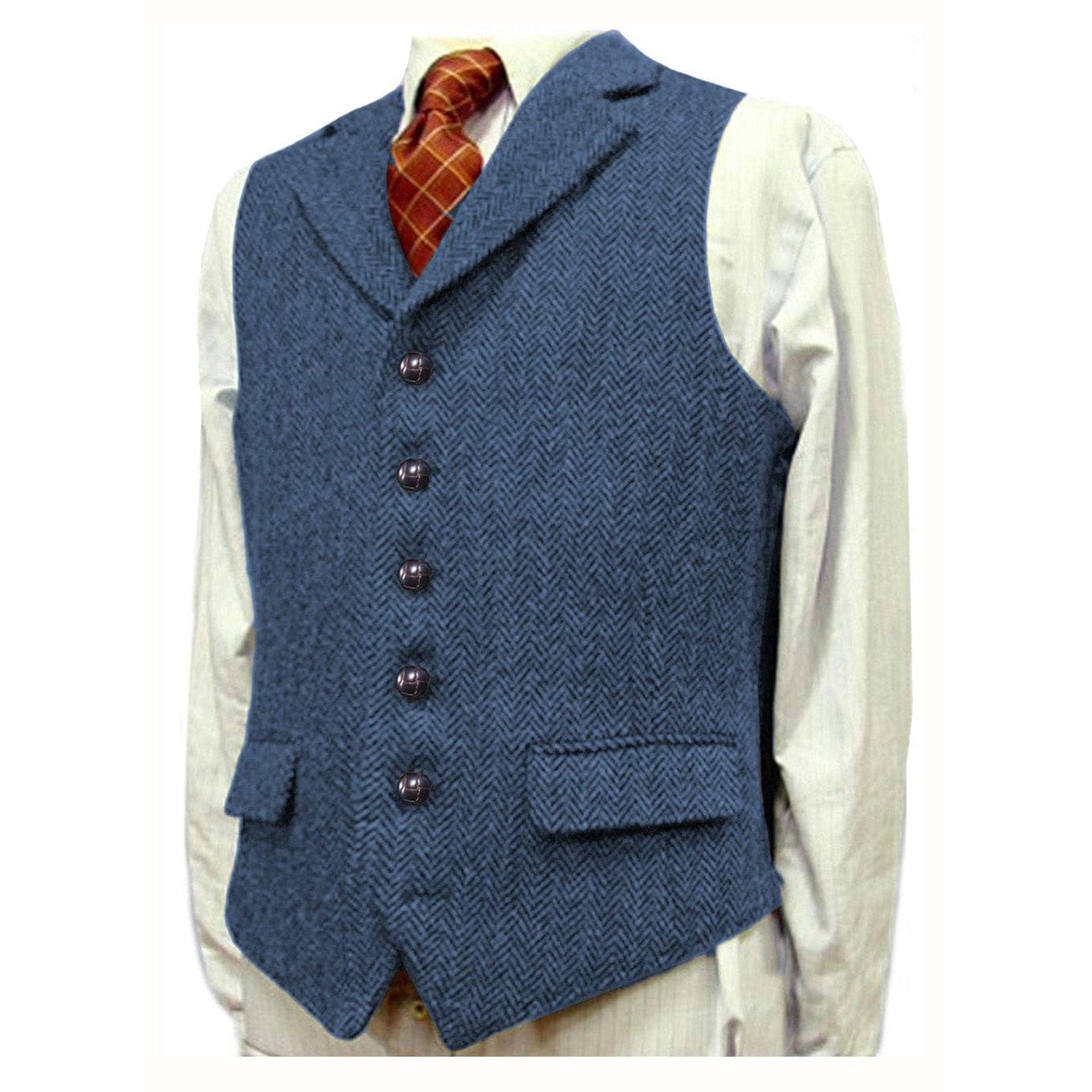 ceehuteey Men's Fashion Notch Lapel Tweed Herringbone Waistcoat