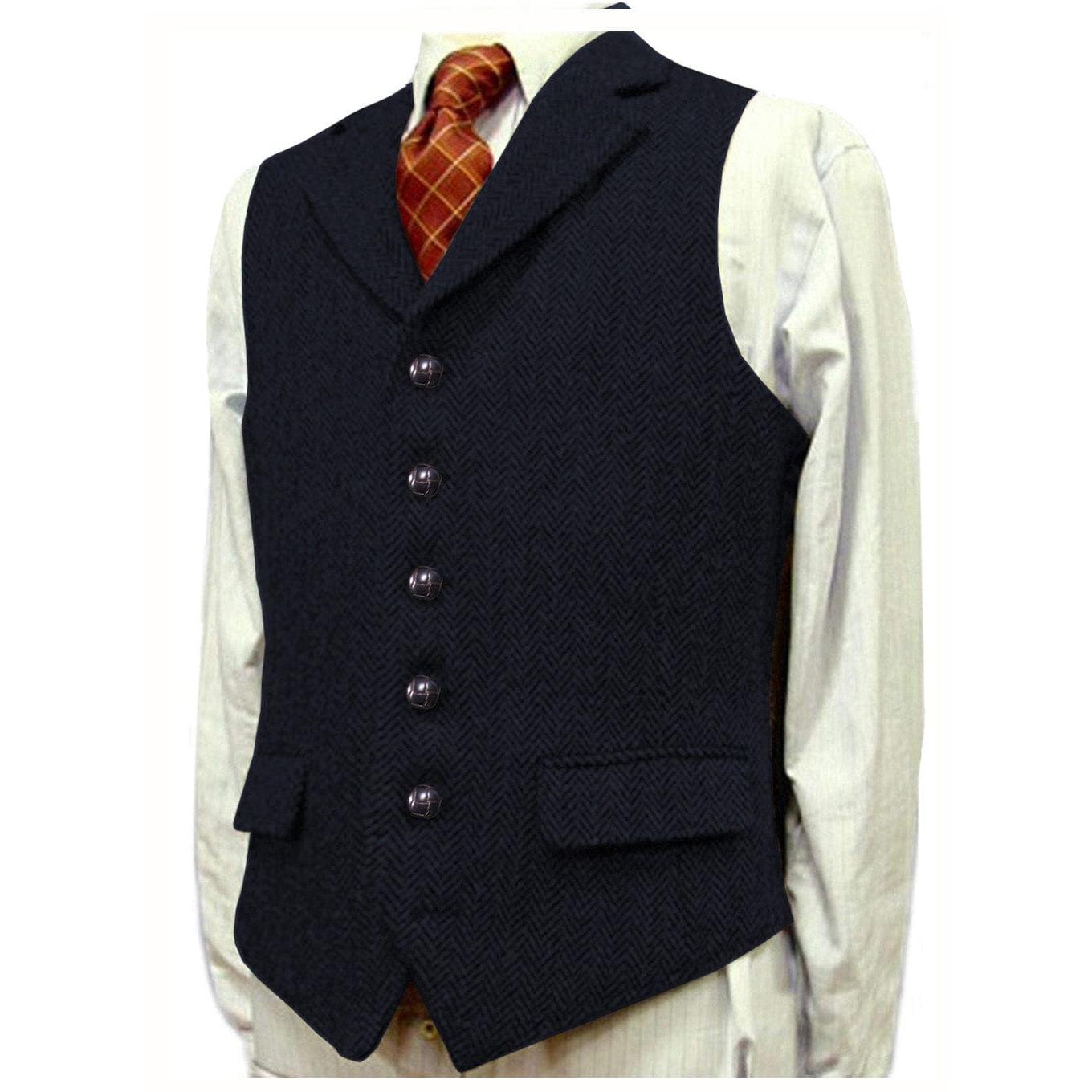 ceehuteey Men's Fashion Notch Lapel Tweed Herringbone Waistcoat