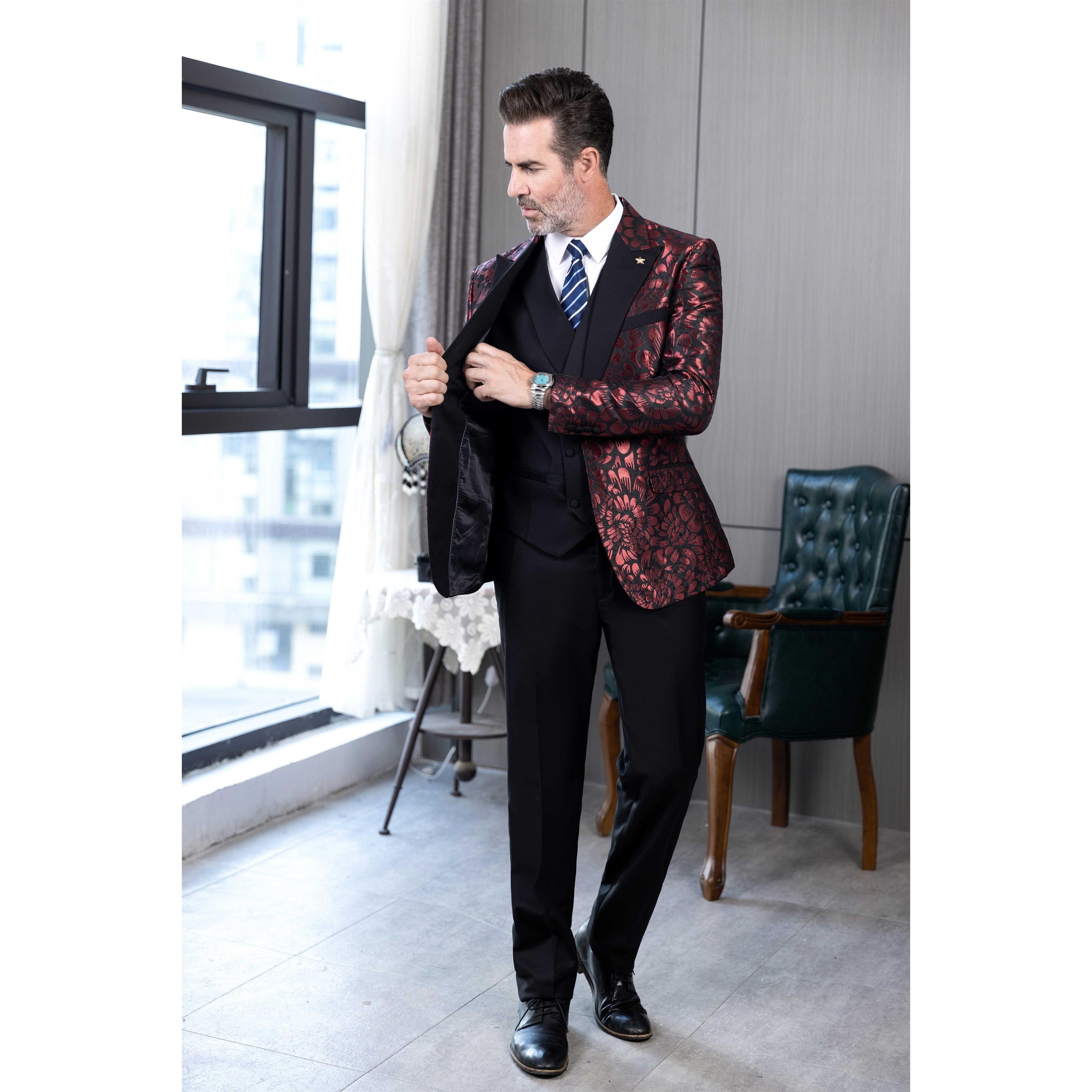 ceehuteey Men's Fashion Patterned Peak lapel Casual Suit Blazer