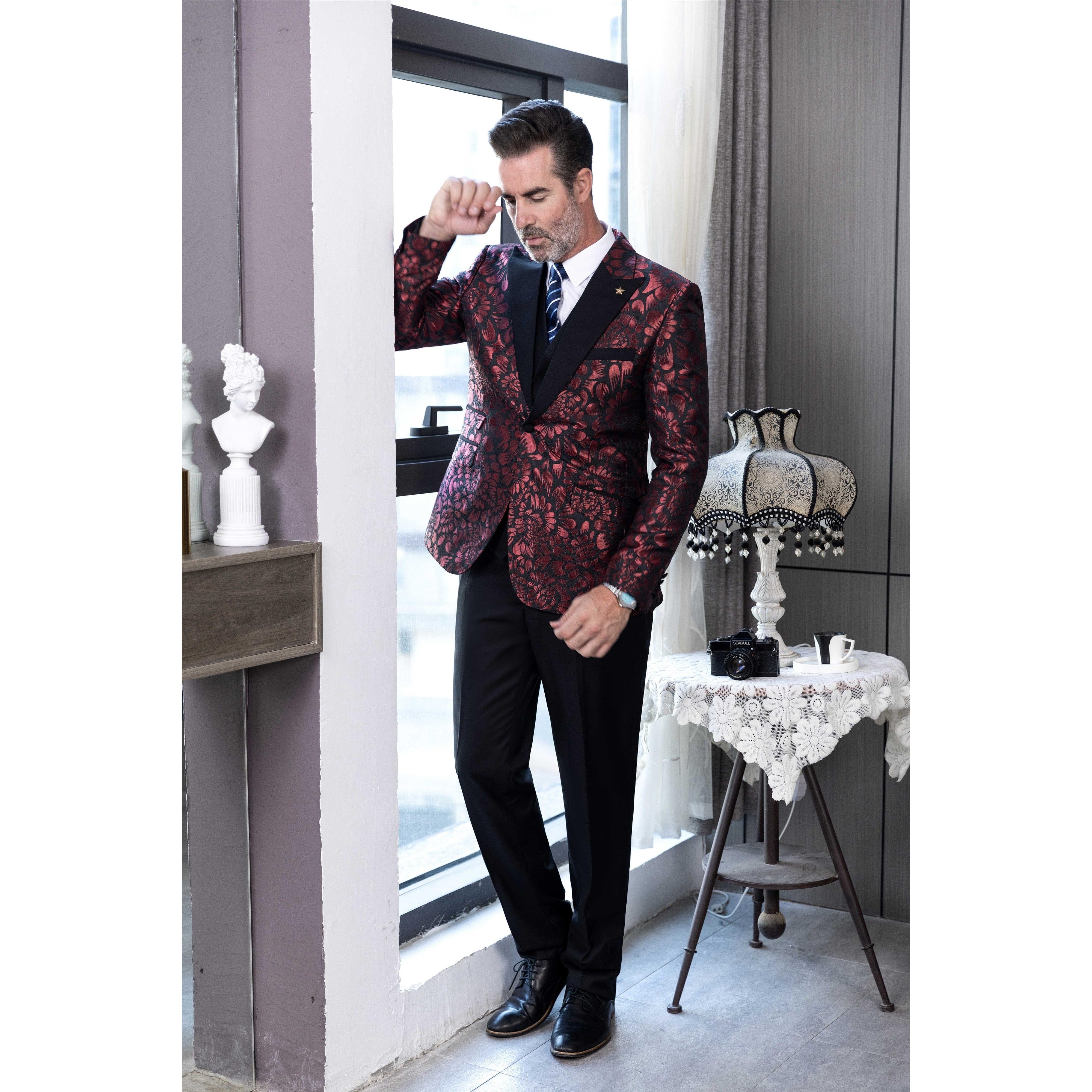 ceehuteey Men's Fashion Patterned Peak lapel Casual Suit Blazer