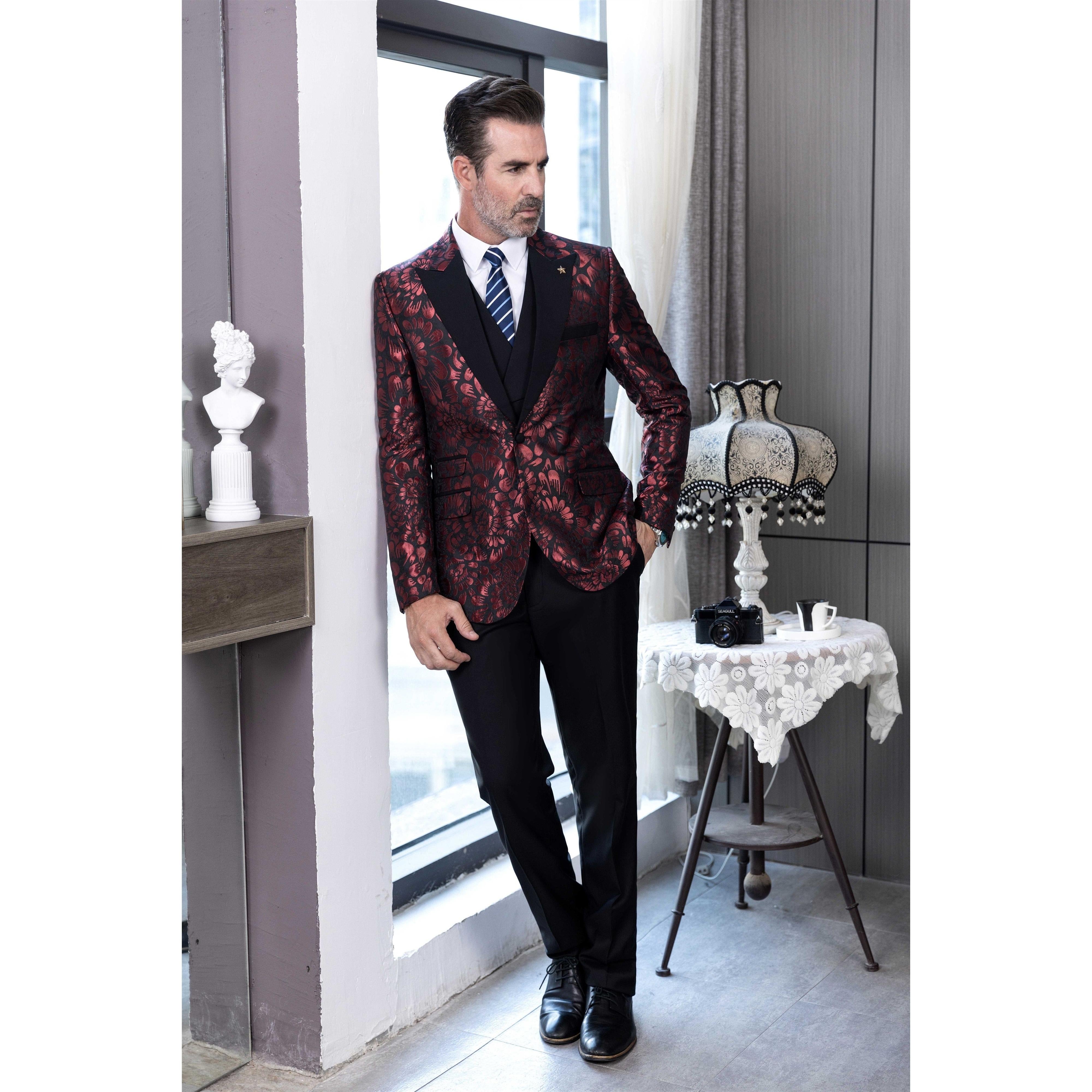 ceehuteey Men's Fashion Patterned Peak lapel Casual Suit Blazer