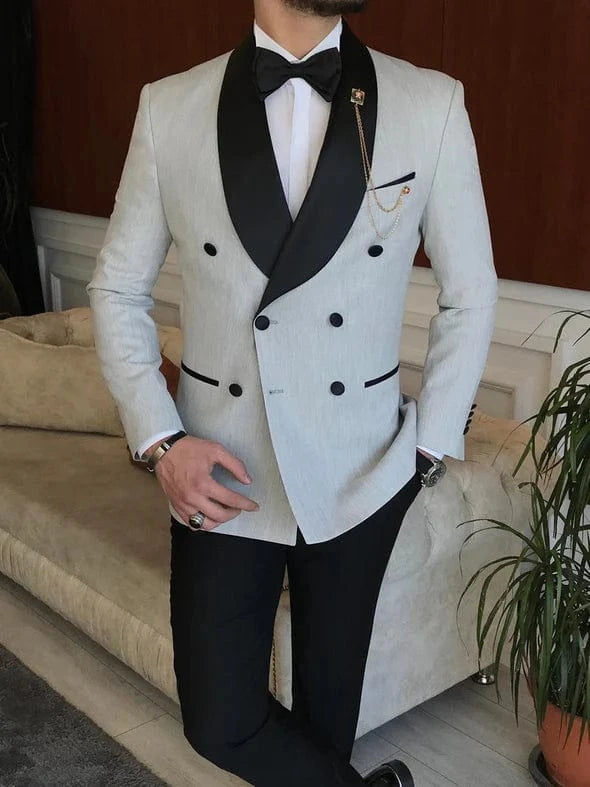ceehuteey Men's Fashion Prom Style Double Breasted Shawl Lapel 2 Pieces Suit (Blazer+Pants)