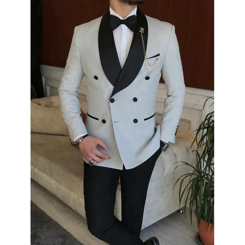 ceehuteey Men's Fashion Prom Style Double Breasted Shawl Lapel 2 Pieces Suit (Blazer+Pants)