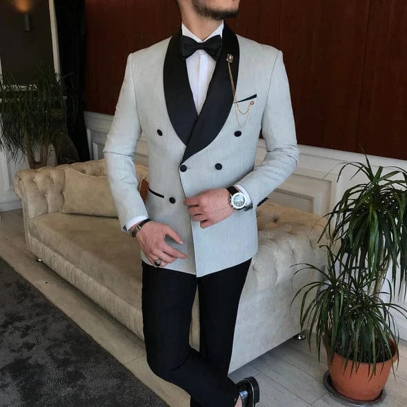 ceehuteey Men's Fashion Prom Style Double Breasted Shawl Lapel 2 Pieces Suit (Blazer+Pants)
