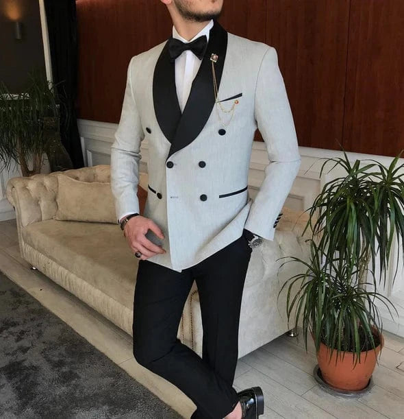 ceehuteey Men's Fashion Prom Style Double Breasted Shawl Lapel 2 Pieces Suit (Blazer+Pants)