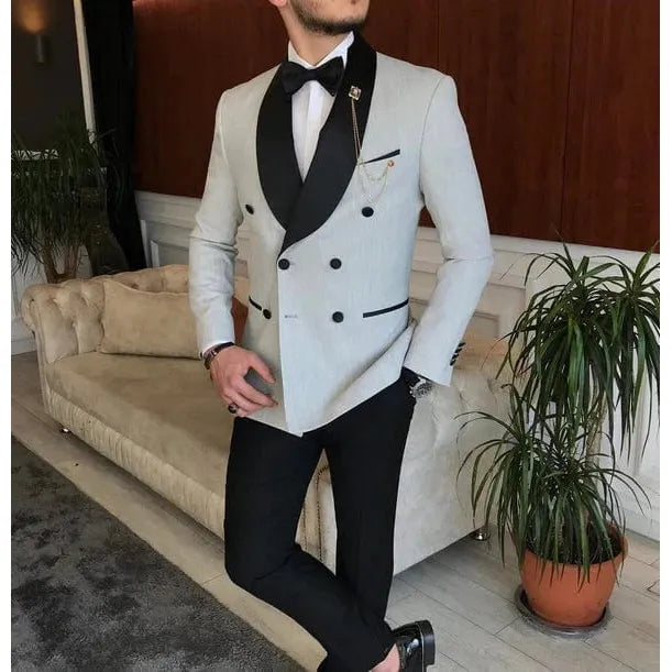 ceehuteey Men's Fashion Prom Style Double Breasted Shawl Lapel 2 Pieces Suit (Blazer+Pants)