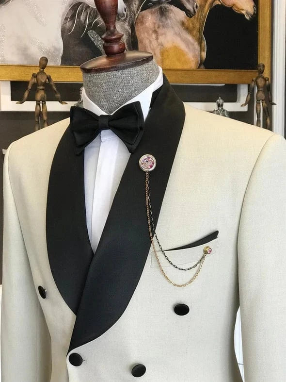 ceehuteey Men's Fashion Prom Style Double Breasted Shawl Lapel 2 Pieces Suit (Blazer+Pants)