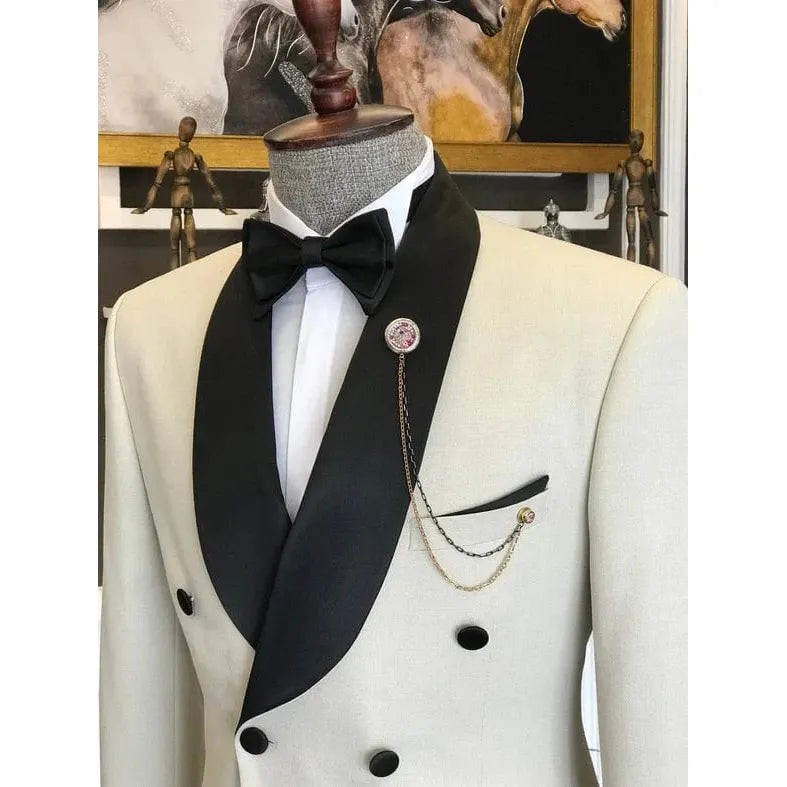 ceehuteey Men's Fashion Prom Style Double Breasted Shawl Lapel 2 Pieces Suit (Blazer+Pants)