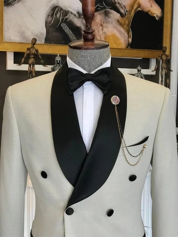 ceehuteey Men's Fashion Prom Style Double Breasted Shawl Lapel 2 Pieces Suit (Blazer+Pants)