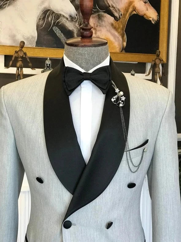 ceehuteey Men's Fashion Prom Style Double Breasted Shawl Lapel 2 Pieces Suit (Blazer+Pants)