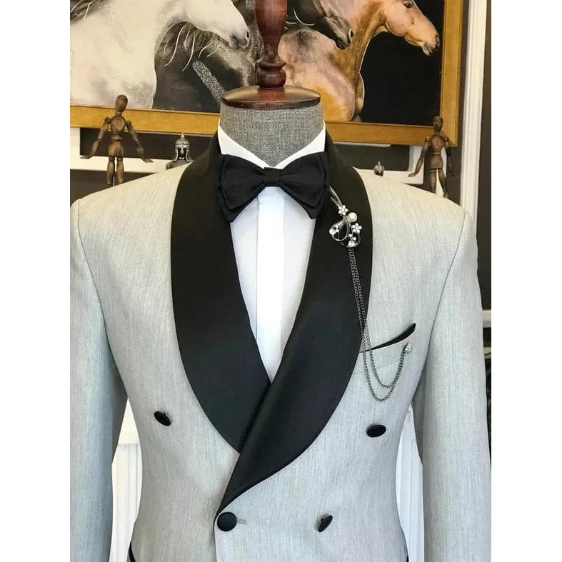 ceehuteey Men's Fashion Prom Style Double Breasted Shawl Lapel 2 Pieces Suit (Blazer+Pants)