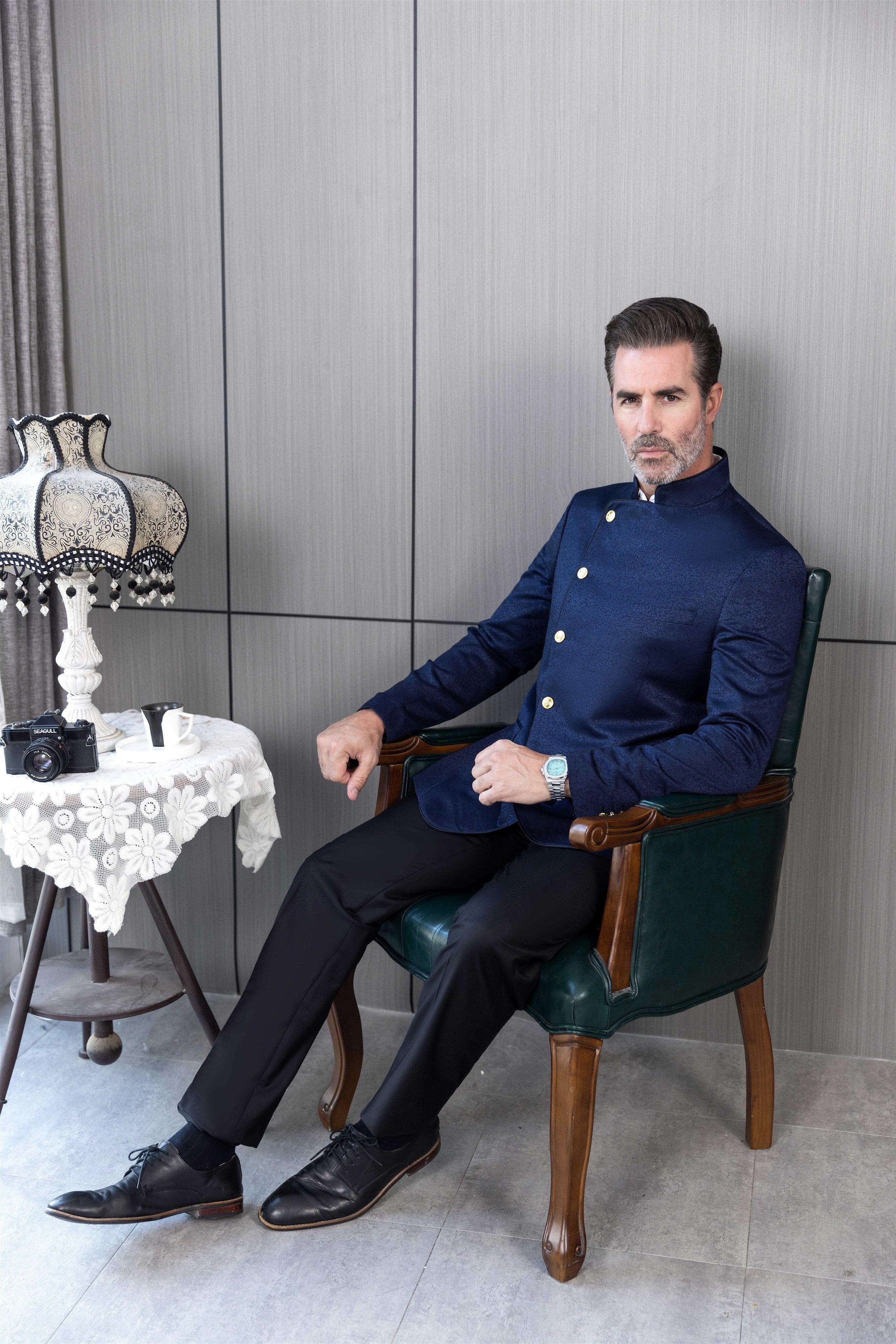 ceehuteey Men's Fashion Stand Collar Oblique buckle Suit Blazer