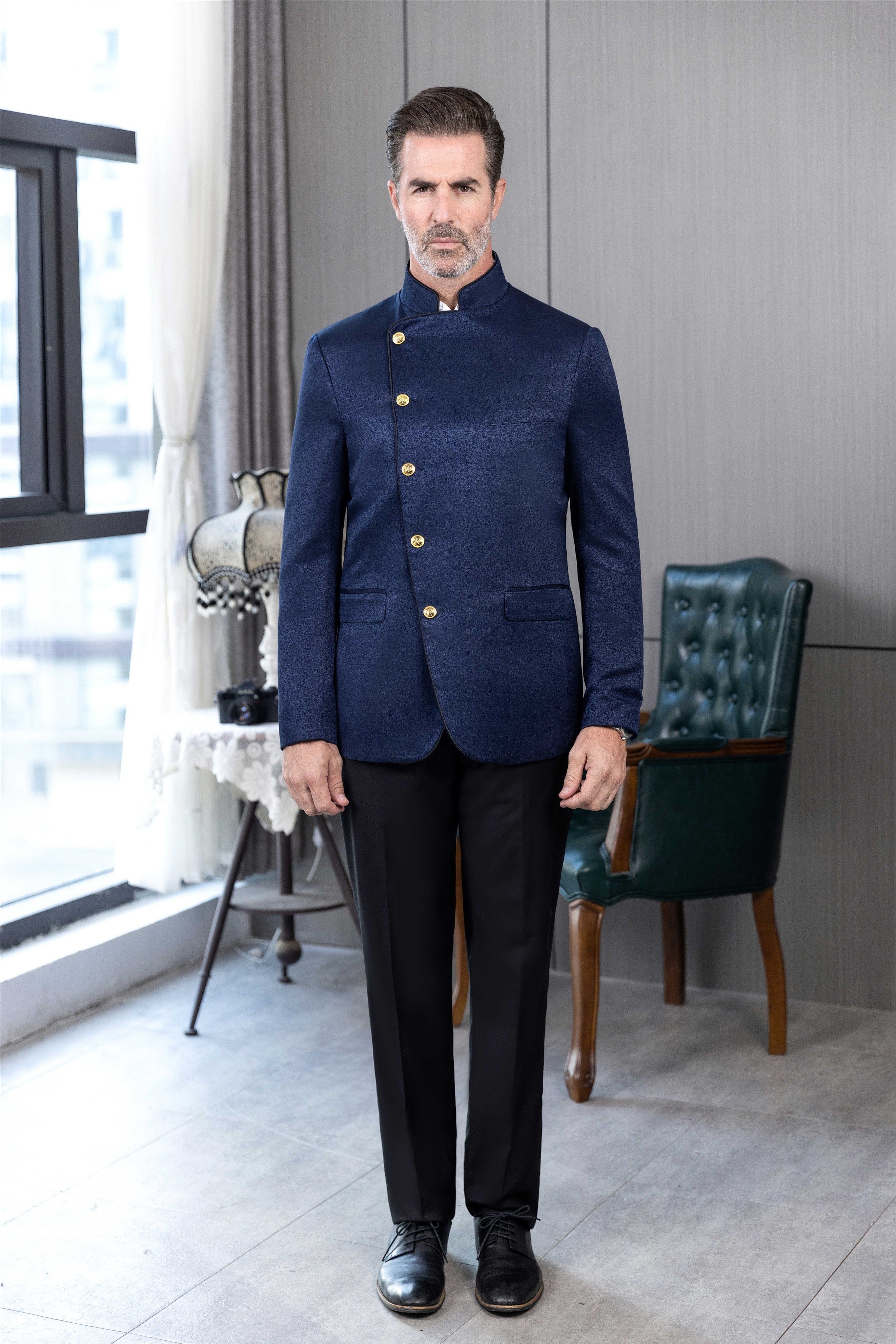 ceehuteey Men's Fashion Stand Collar Oblique buckle Suit Blazer