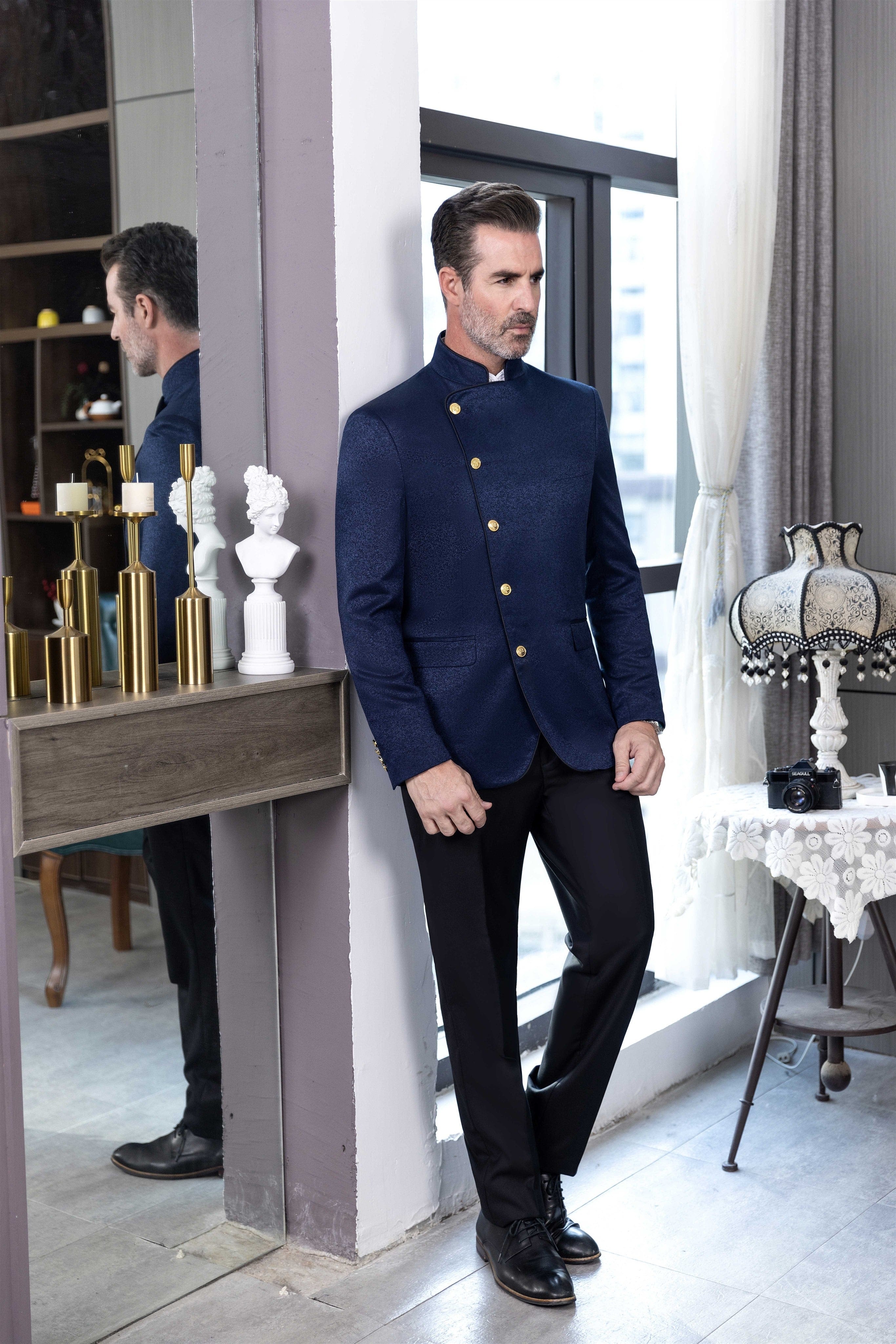 ceehuteey Men's Fashion Stand Collar Oblique buckle Suit Blazer