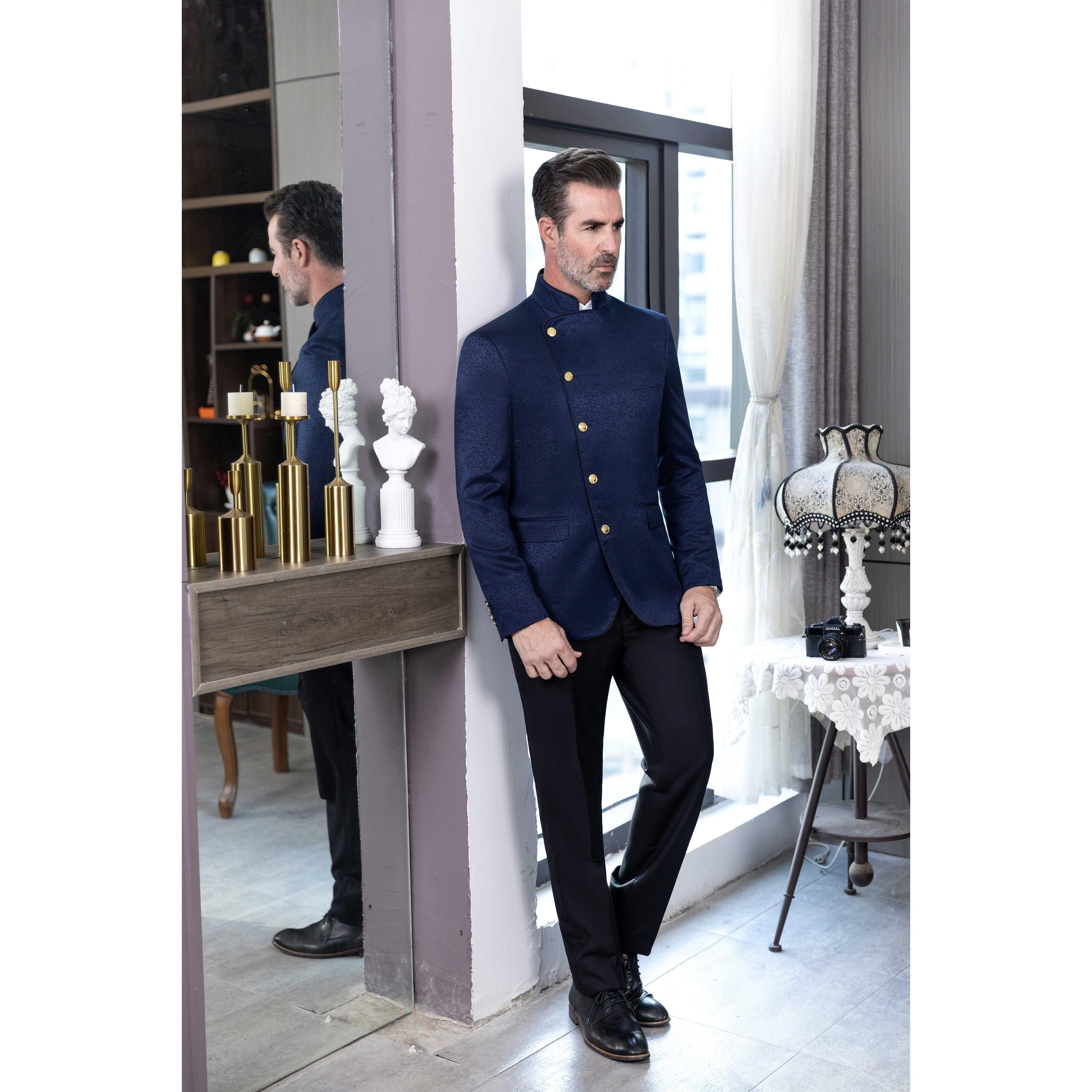 ceehuteey Men's Fashion Stand Collar Oblique buckle Suit Blazer